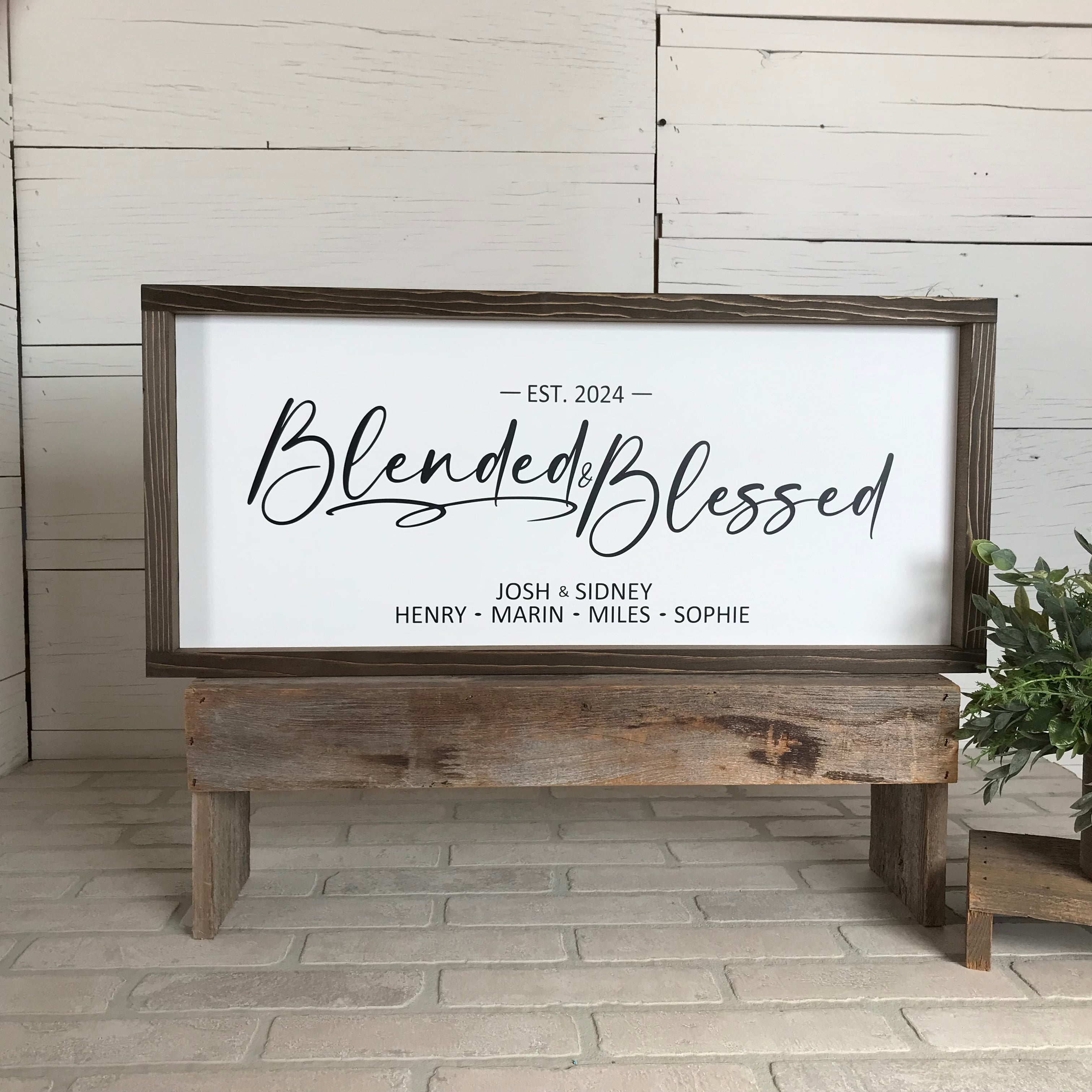 Blended & Blessed Personalized Family Framed Wooden Sign