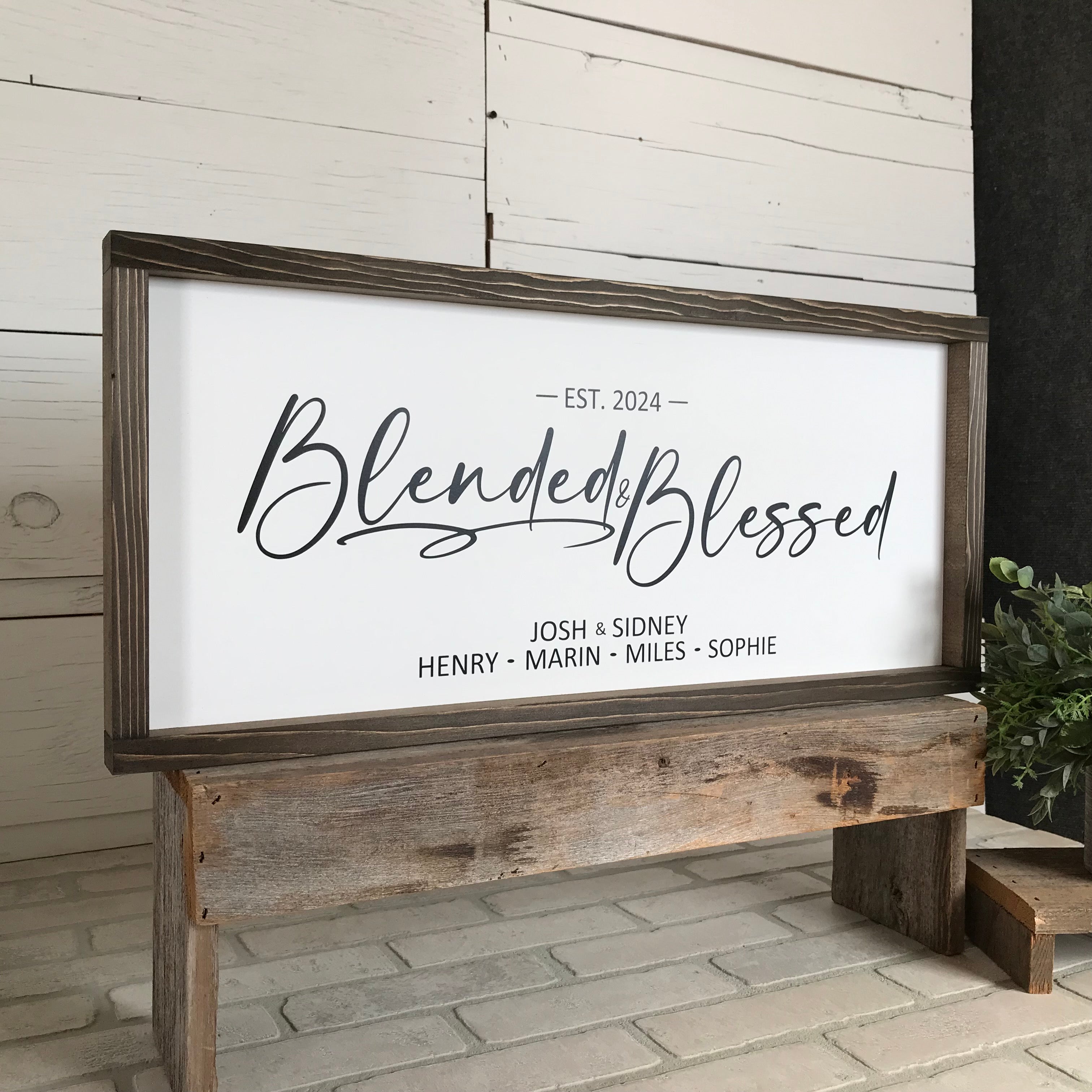 Blended & Blessed Personalized Family Framed Wooden Sign