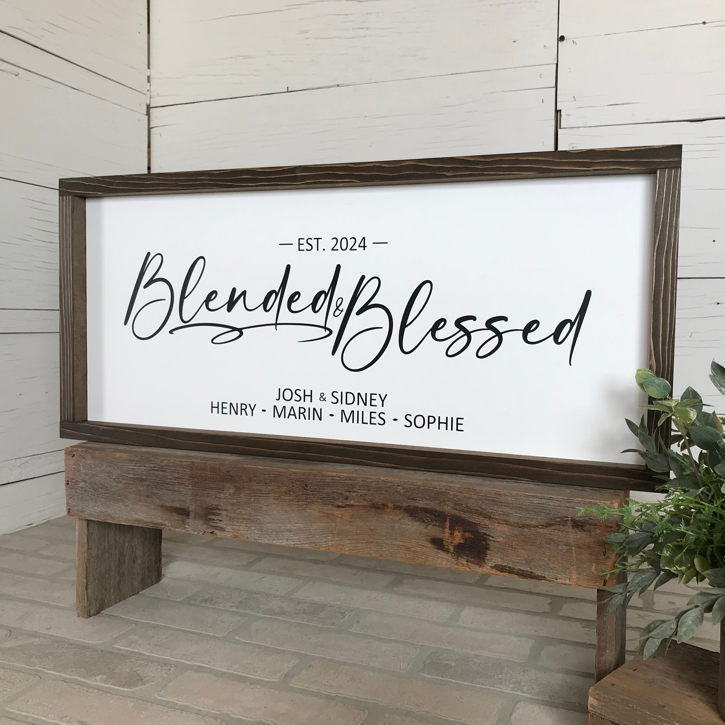 Blended & Blessed Personalized Family Framed Wooden Sign