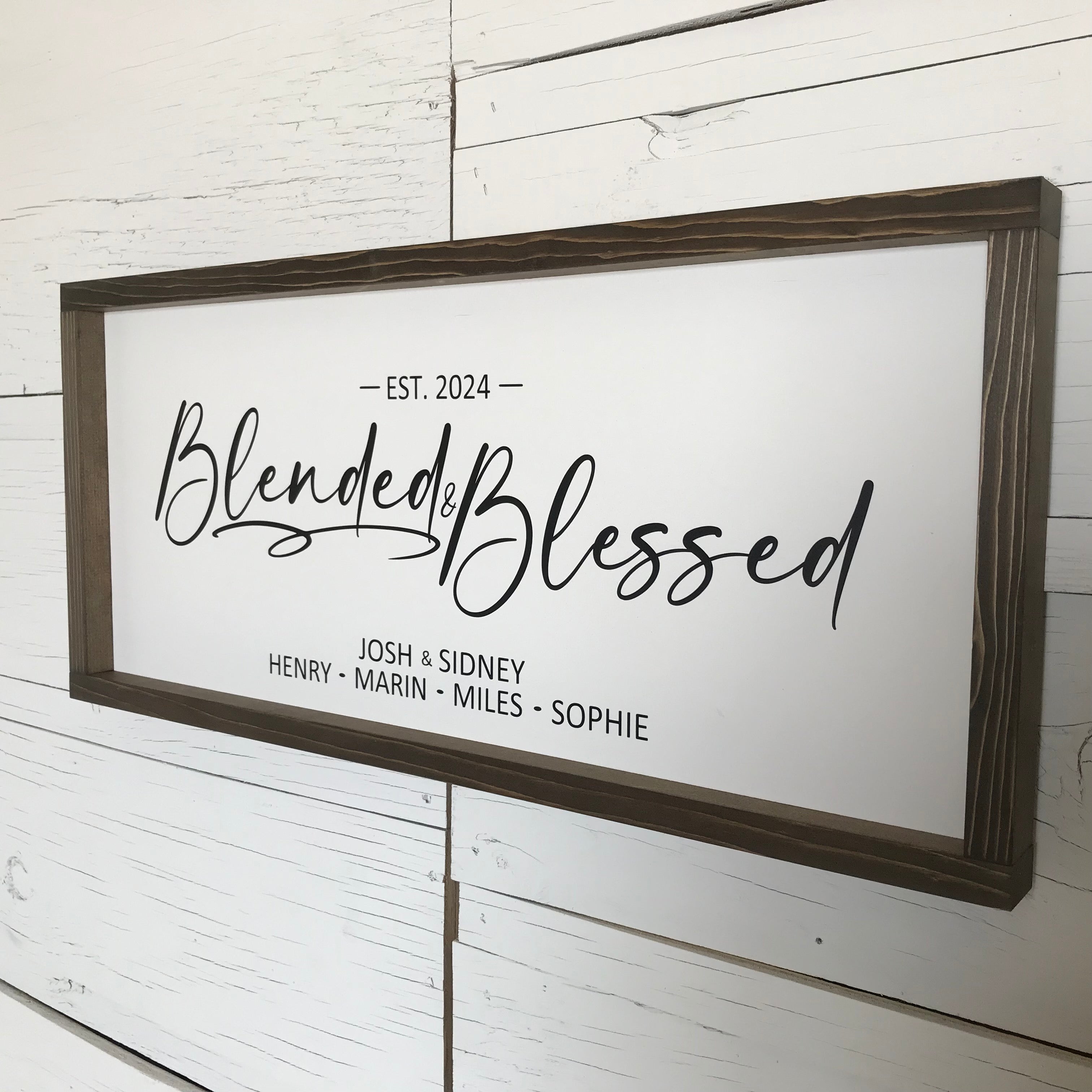 Blended & Blessed Personalized Family Framed Wooden Sign