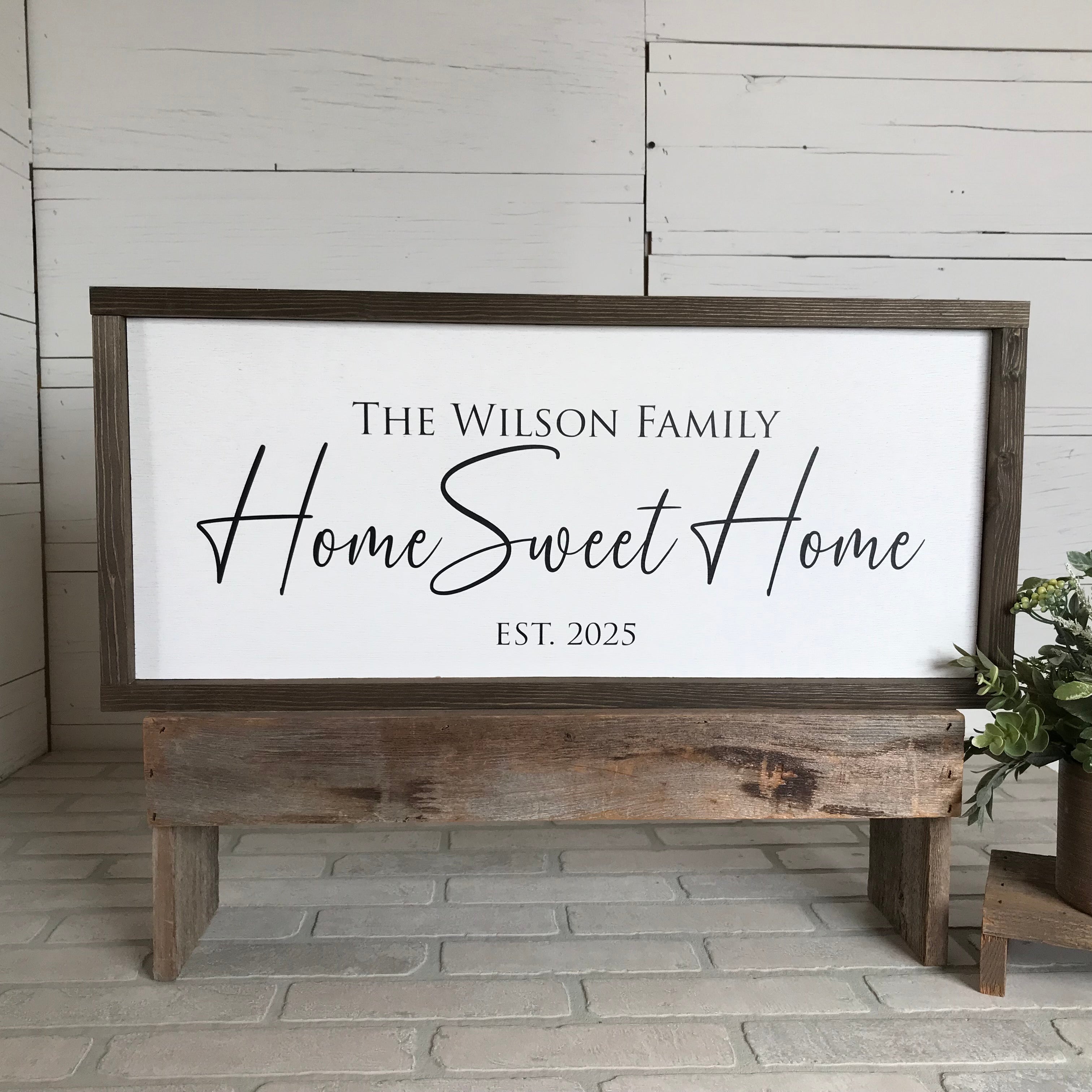 Personalized Family Name Home Sweet Home Wood Framed Sign, Custom Est. Sign
