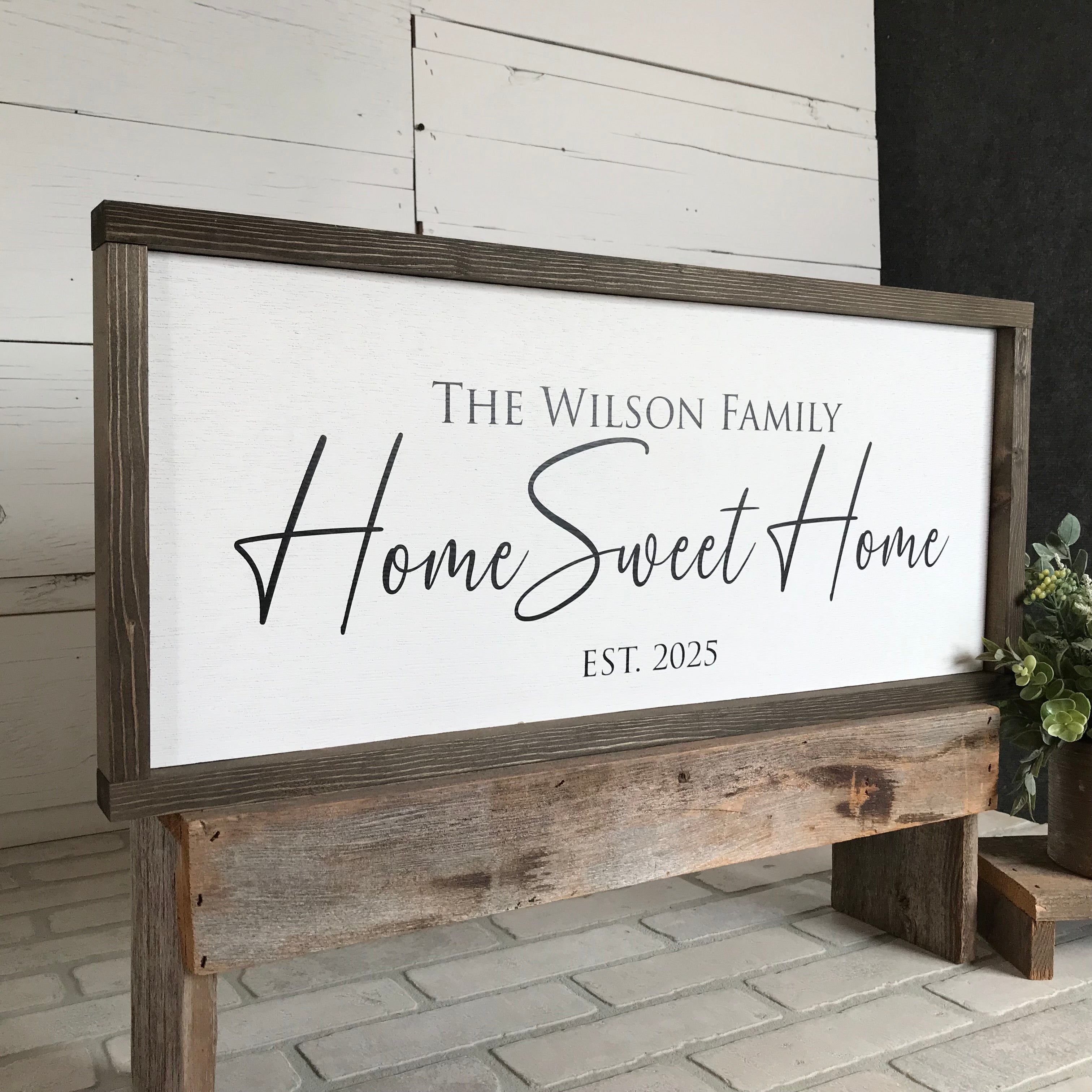 Personalized Family Name Home Sweet Home Wood Framed Sign, Custom Est. Sign