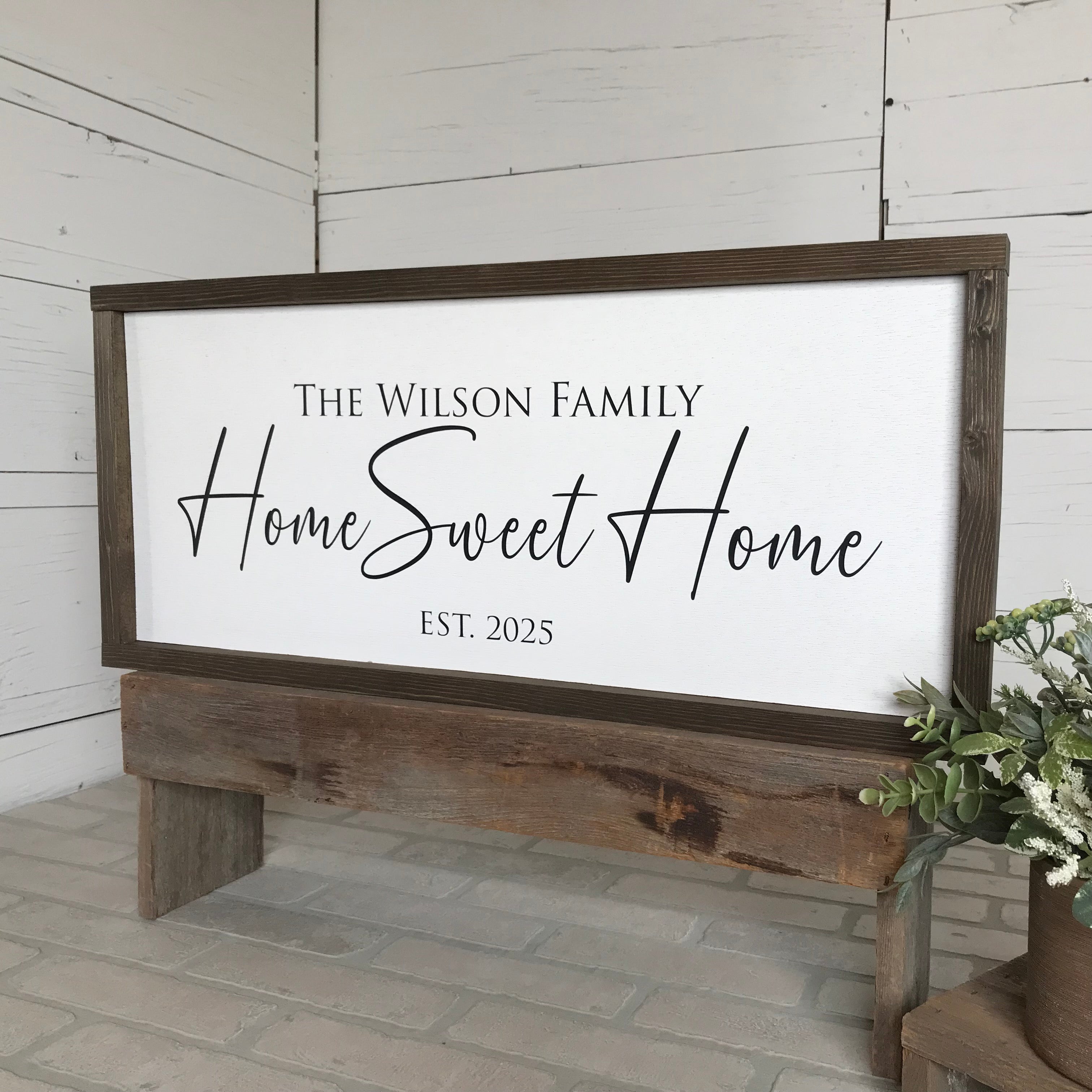 Personalized Family Name Home Sweet Home Wood Framed Sign, Custom Est. Sign
