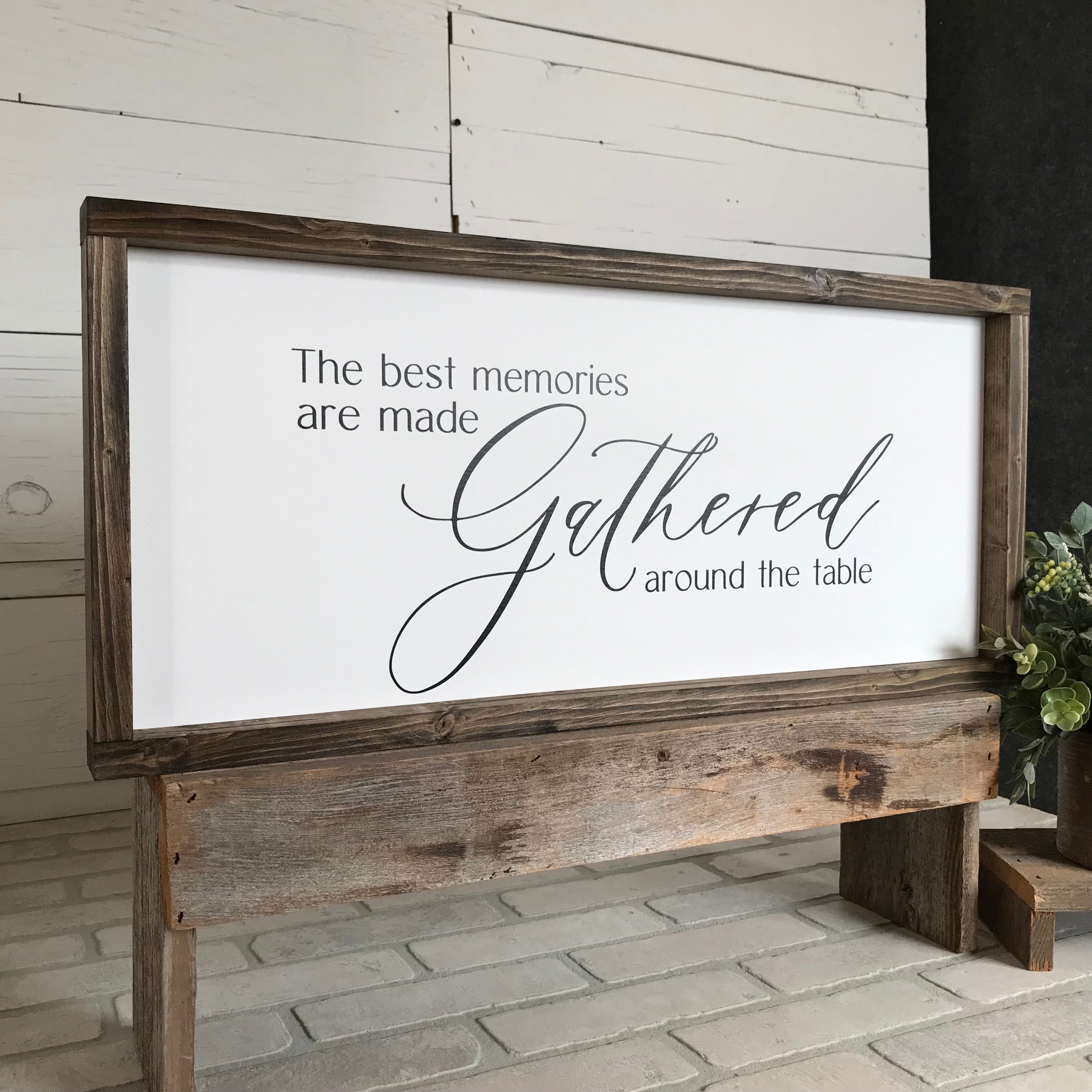 Dining Room, Kitchen, Gathered Around the Table Framed Wooden Sign