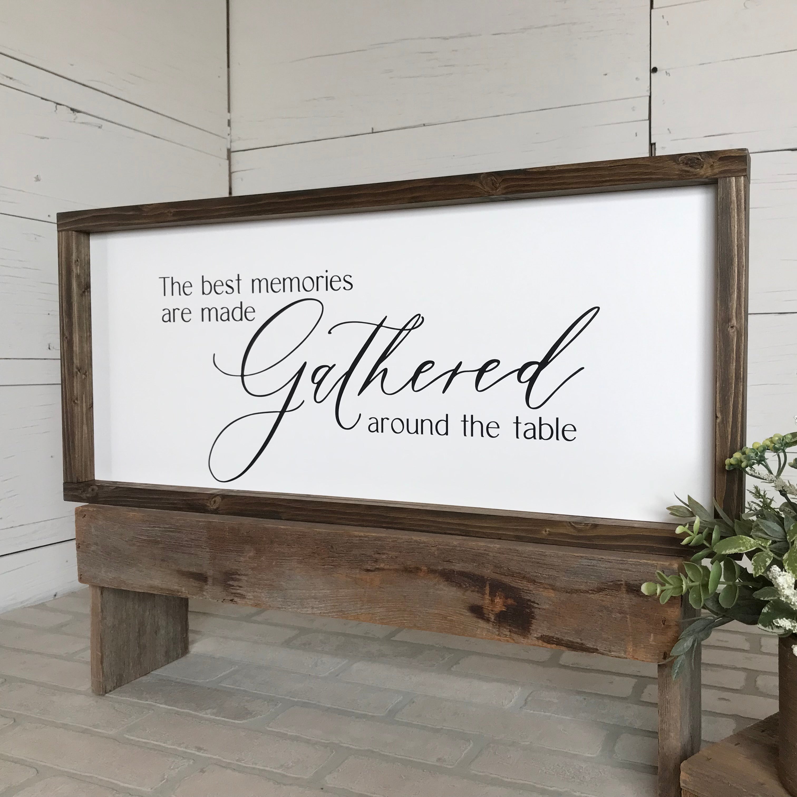 Dining Room, Kitchen, Gathered Around the Table Framed Wooden Sign