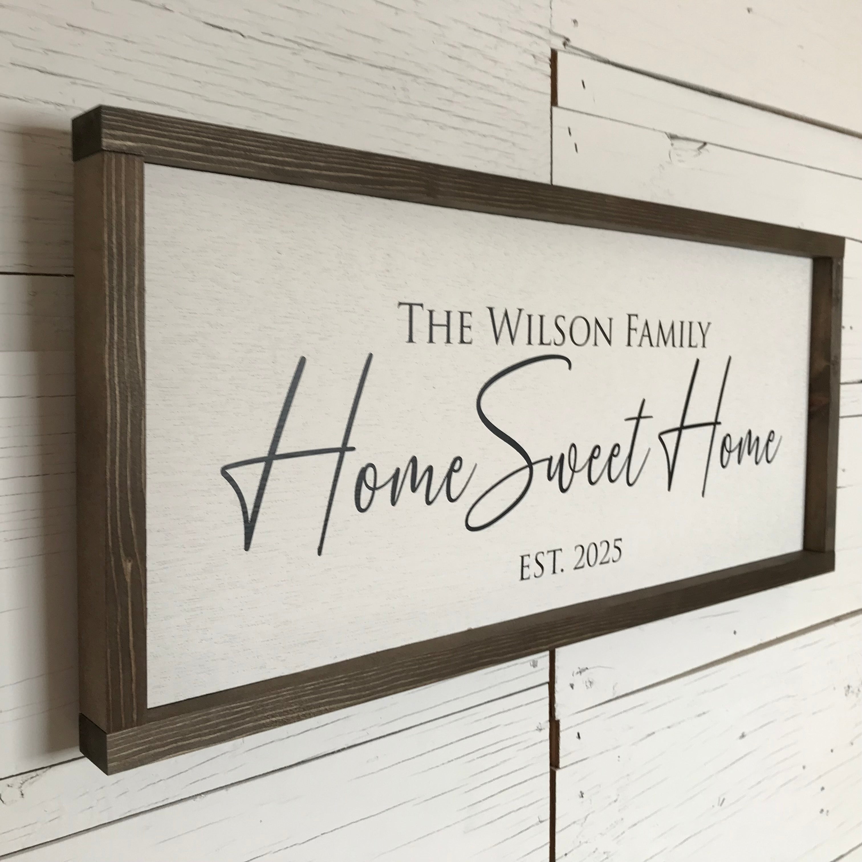 Personalized Family Name Home Sweet Home Wood Framed Sign, Custom Est. Sign