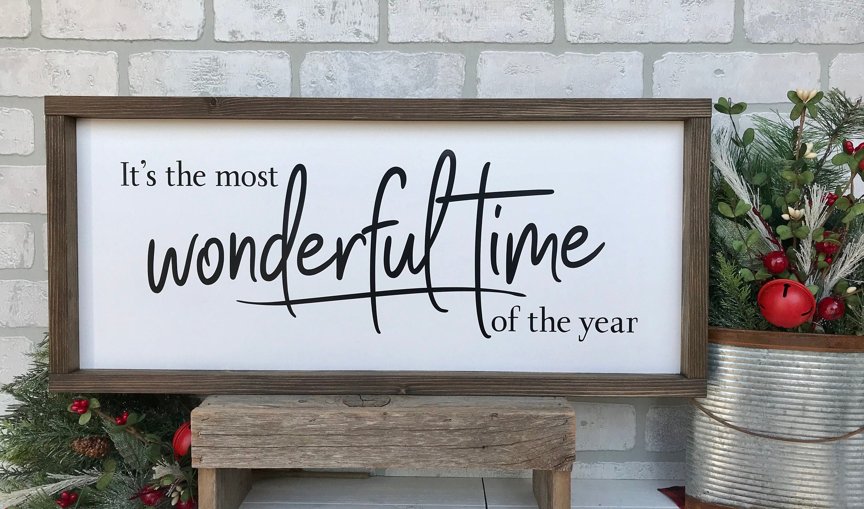 it's the most wonderful time of the year, rustic farmhouse sign , holiday wood sign, home decor