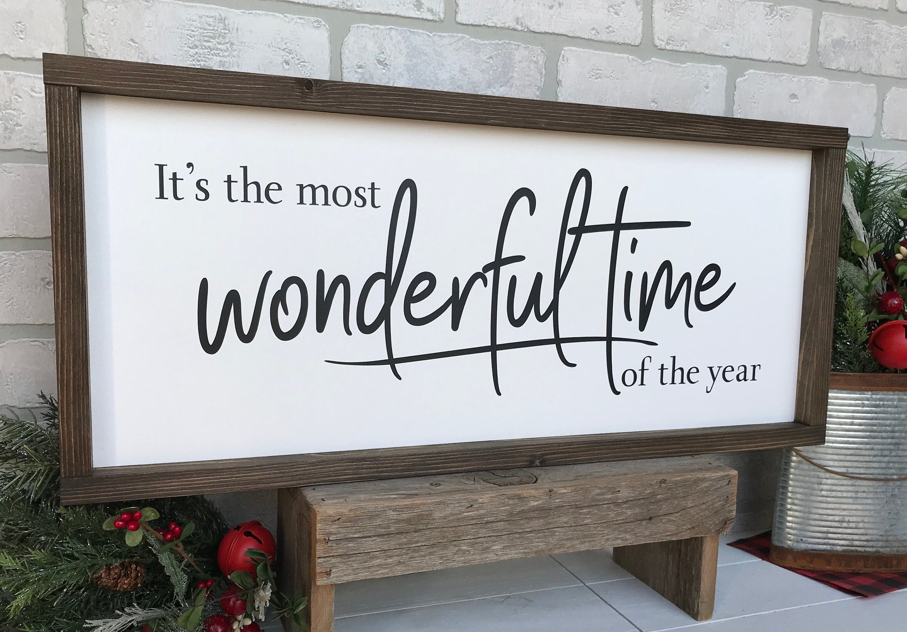 it's the most wonderful time of the year, rustic farmhouse sign , holiday wood sign, home decor