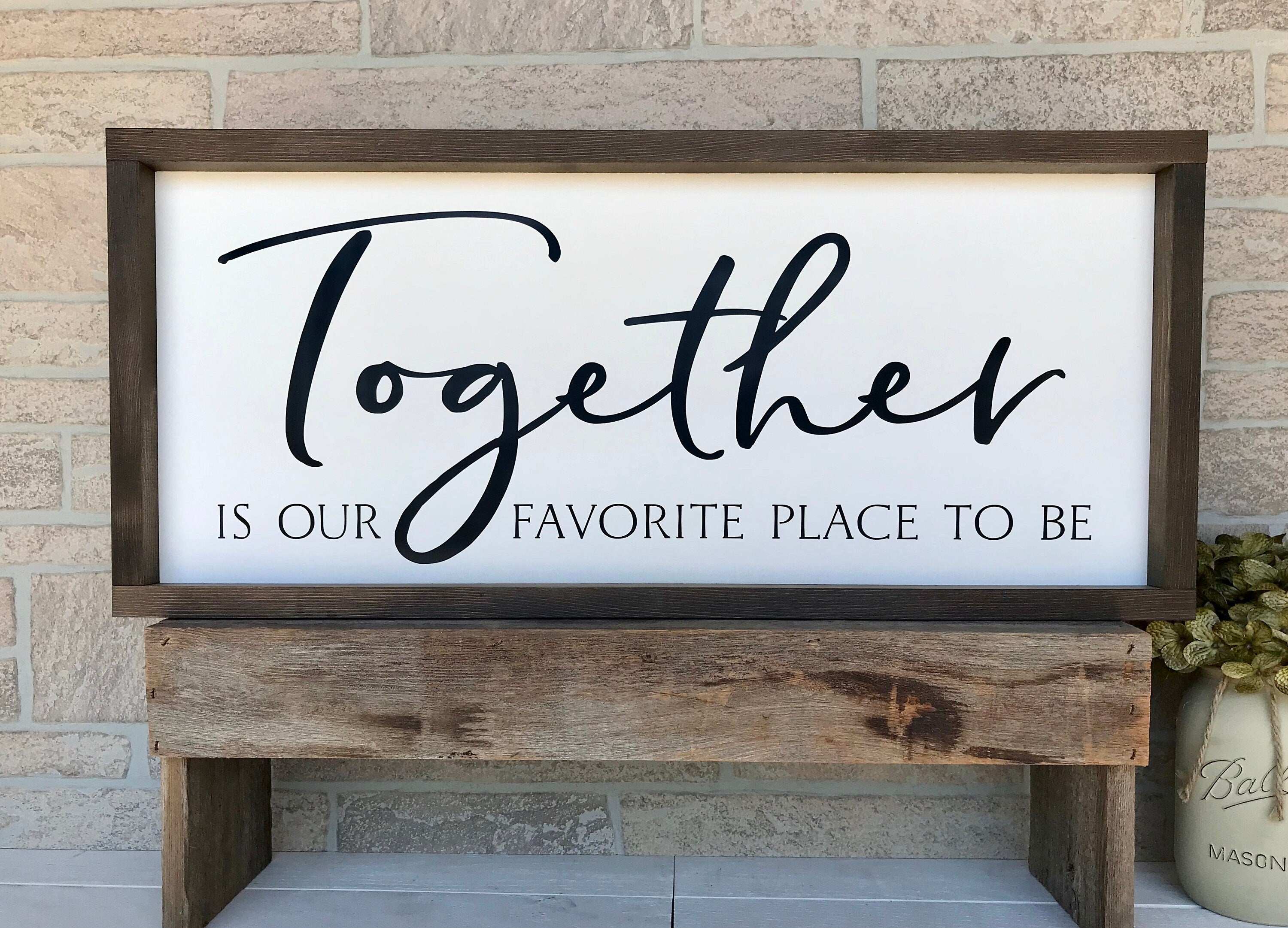 Together is our favorite place to be framed wooden sign for master bedroom wall decor