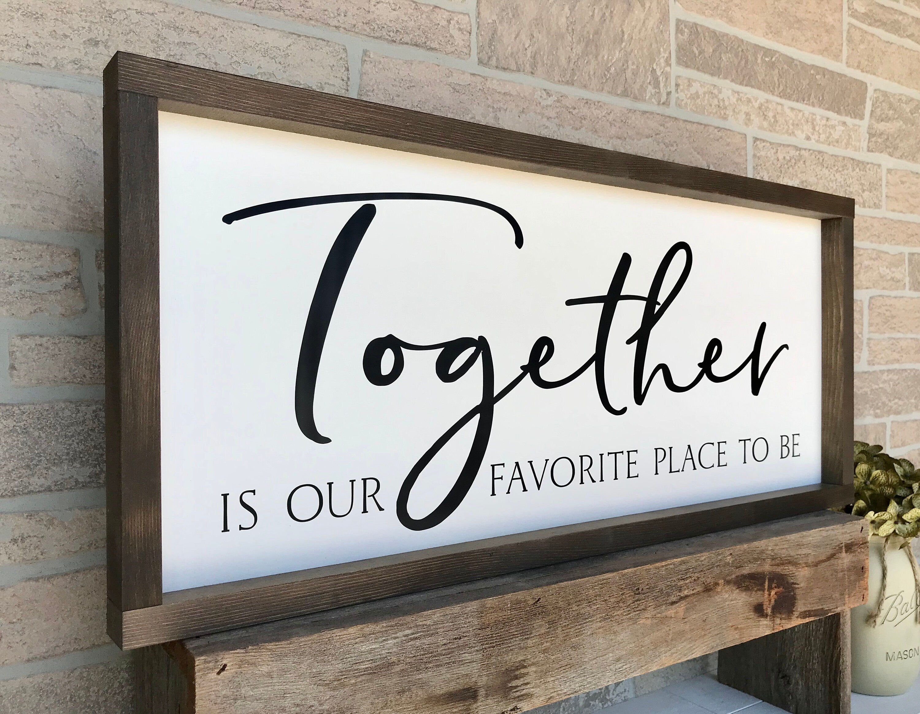 Together is our favorite place to be framed wooden sign for master bedroom wall decor