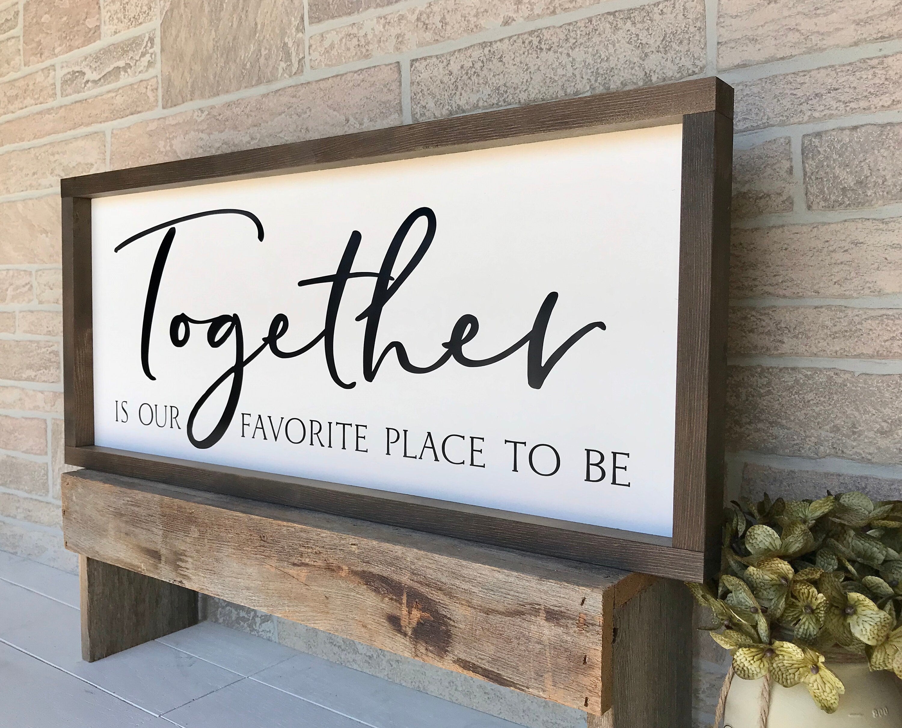 Together is our favorite place to be framed wooden sign for master bedroom wall decor