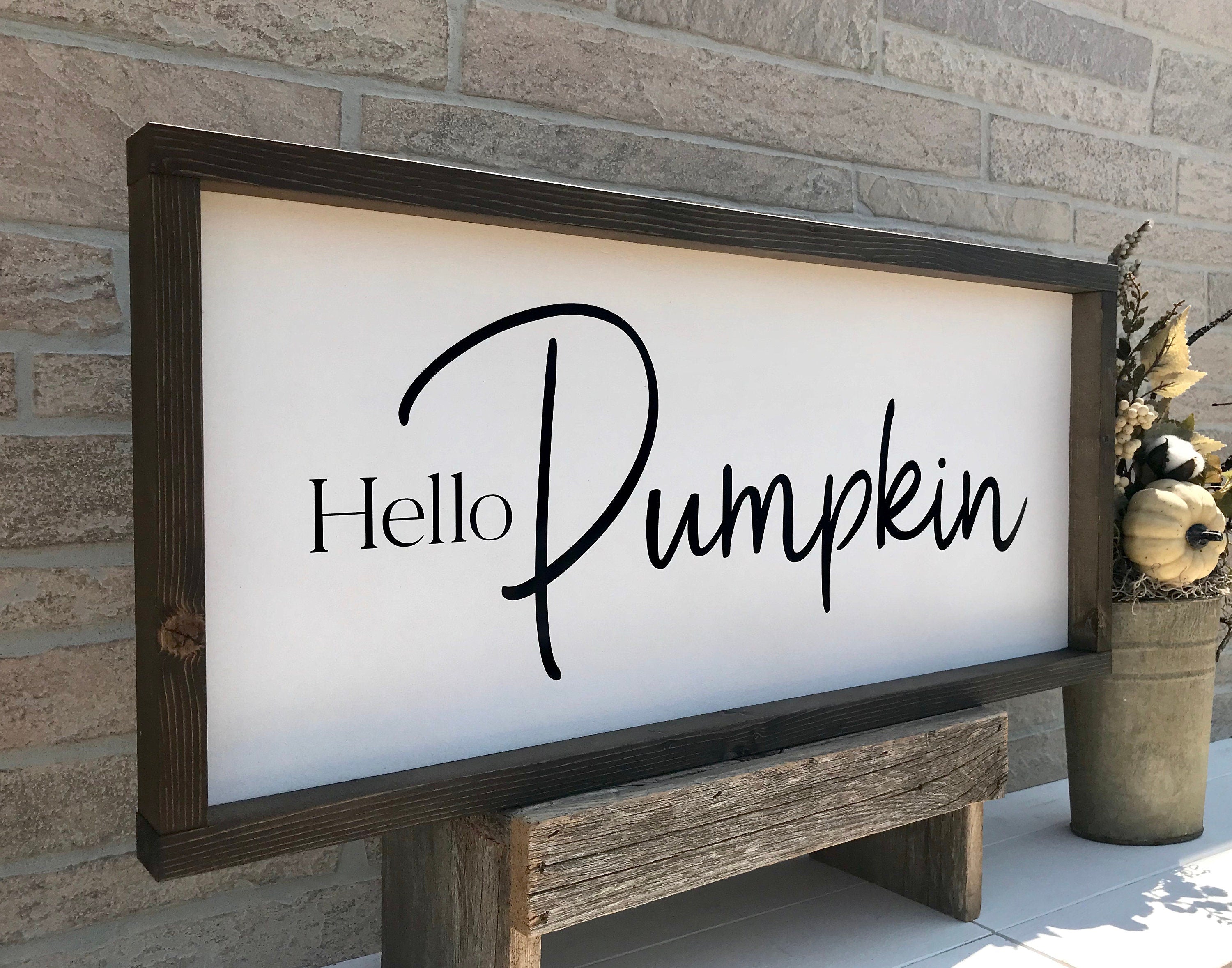 Hello Pumpkin, shiplap style rustic farmhouse sign , fall wood signs, home decor, gift for her