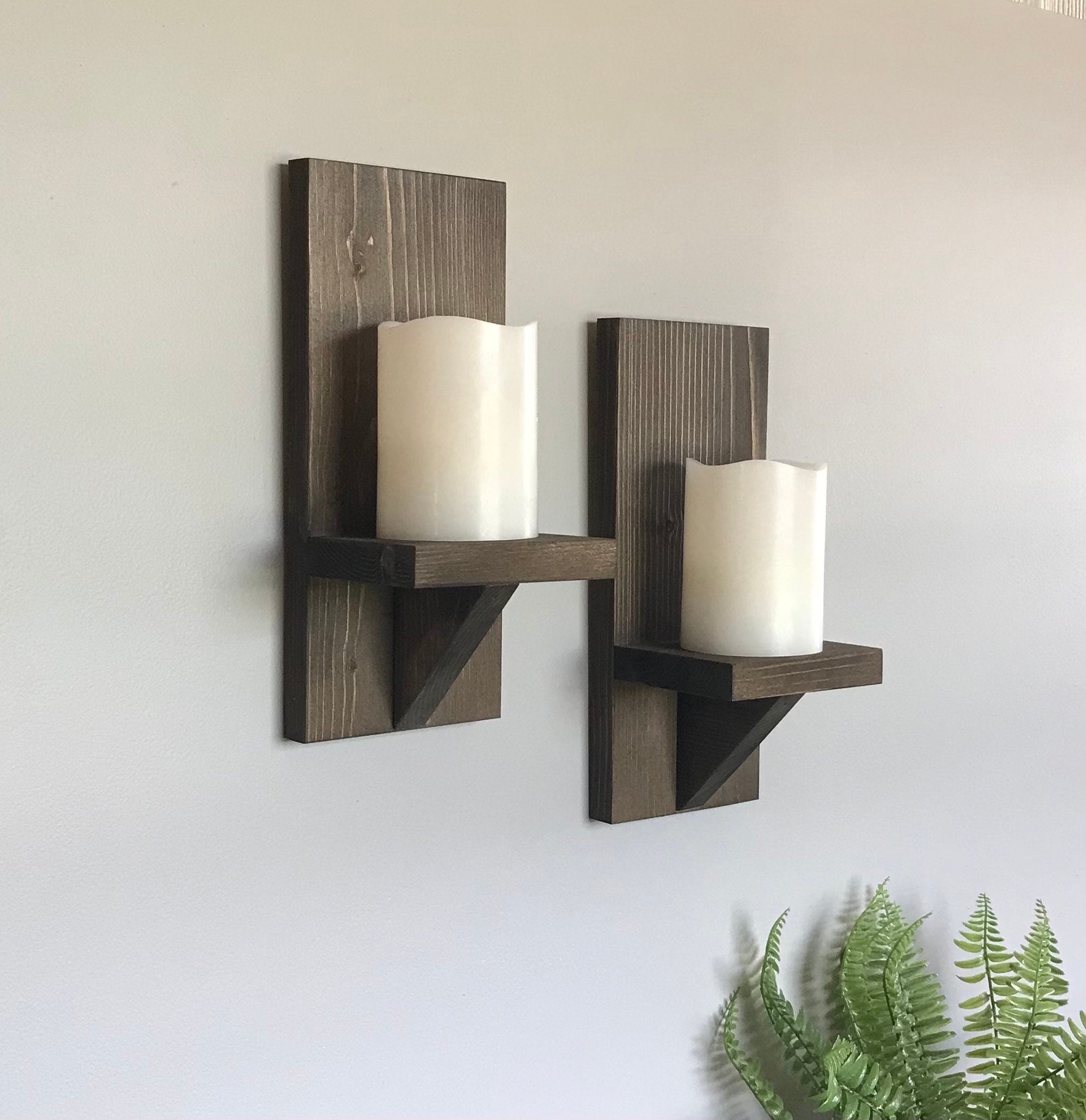 Farmhouse wooden sconces, set of 2, modern wood succulent shelves, wooden wall decor, candle sconce, 2 sizes
