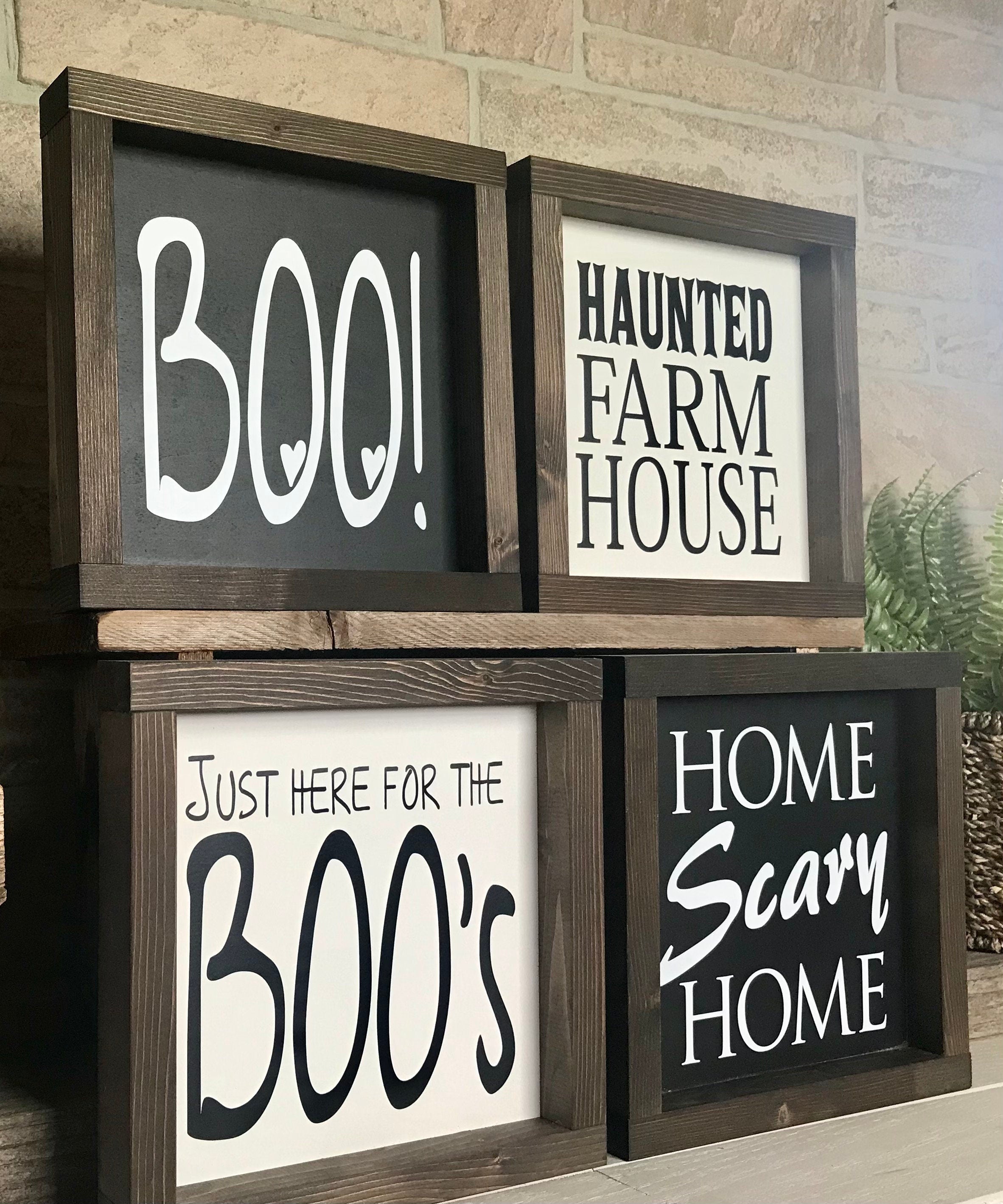 Halloween Farmhouse Signs, Humorous Small Farmhouse Signs, Tiered Tray Sign, Boo Sign, Haunted Farmhouse Sign, Home Scary Home Sign