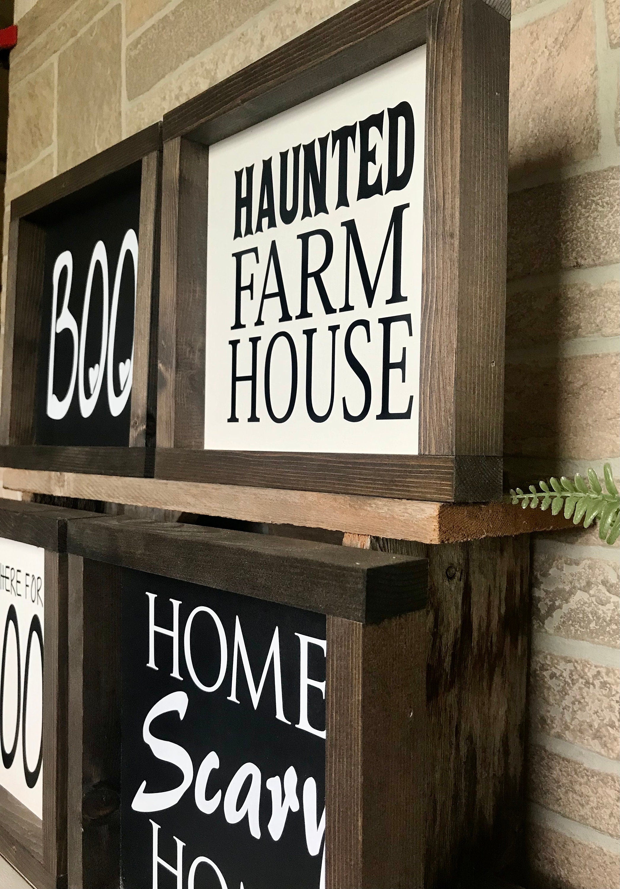Halloween Farmhouse Signs, Humorous Small Farmhouse Signs, Tiered Tray Sign, Boo Sign, Haunted Farmhouse Sign, Home Scary Home Sign