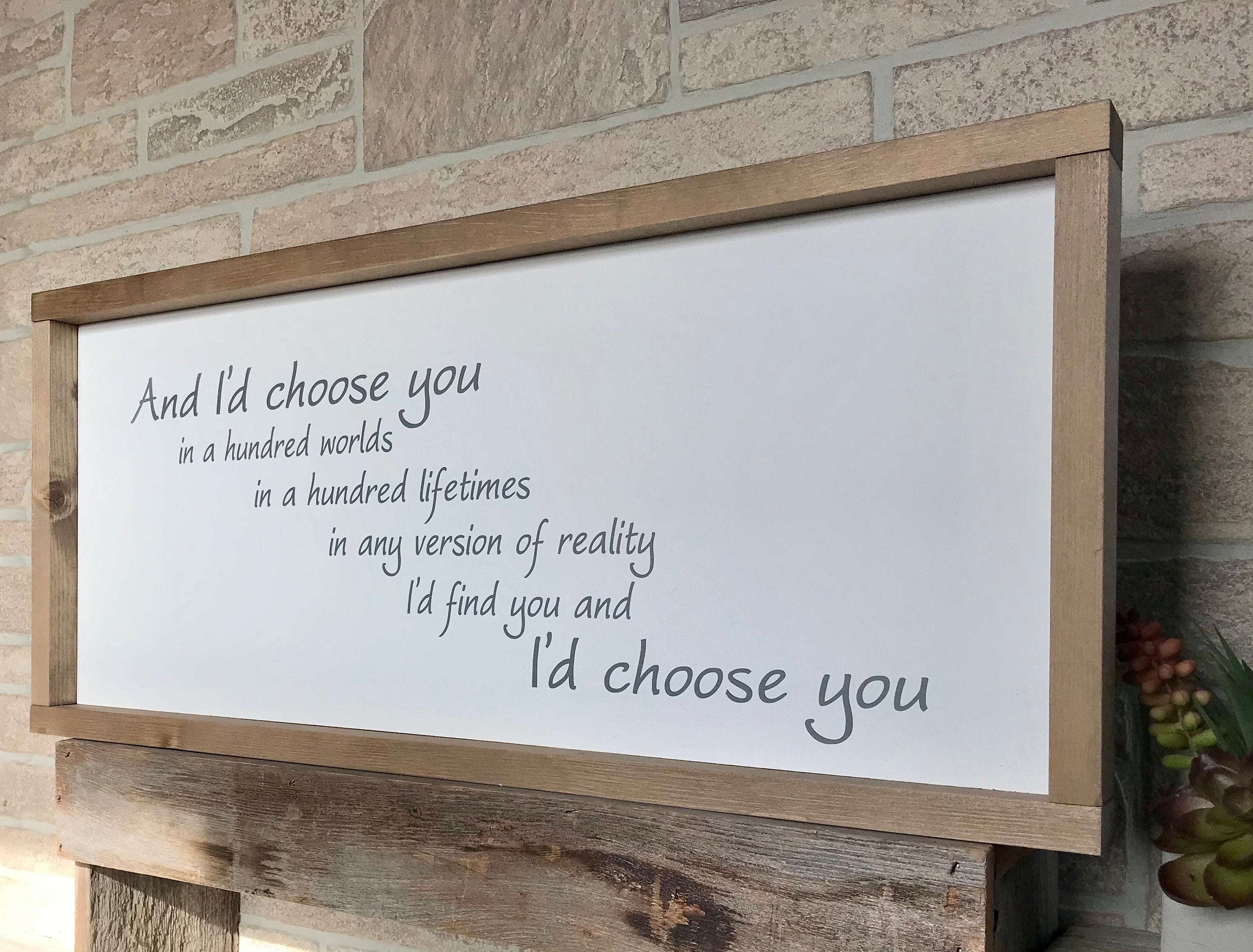 And I'd choose you, master bedroom wall decor, over the bed sign, framed wooden sign, home decor, wall art