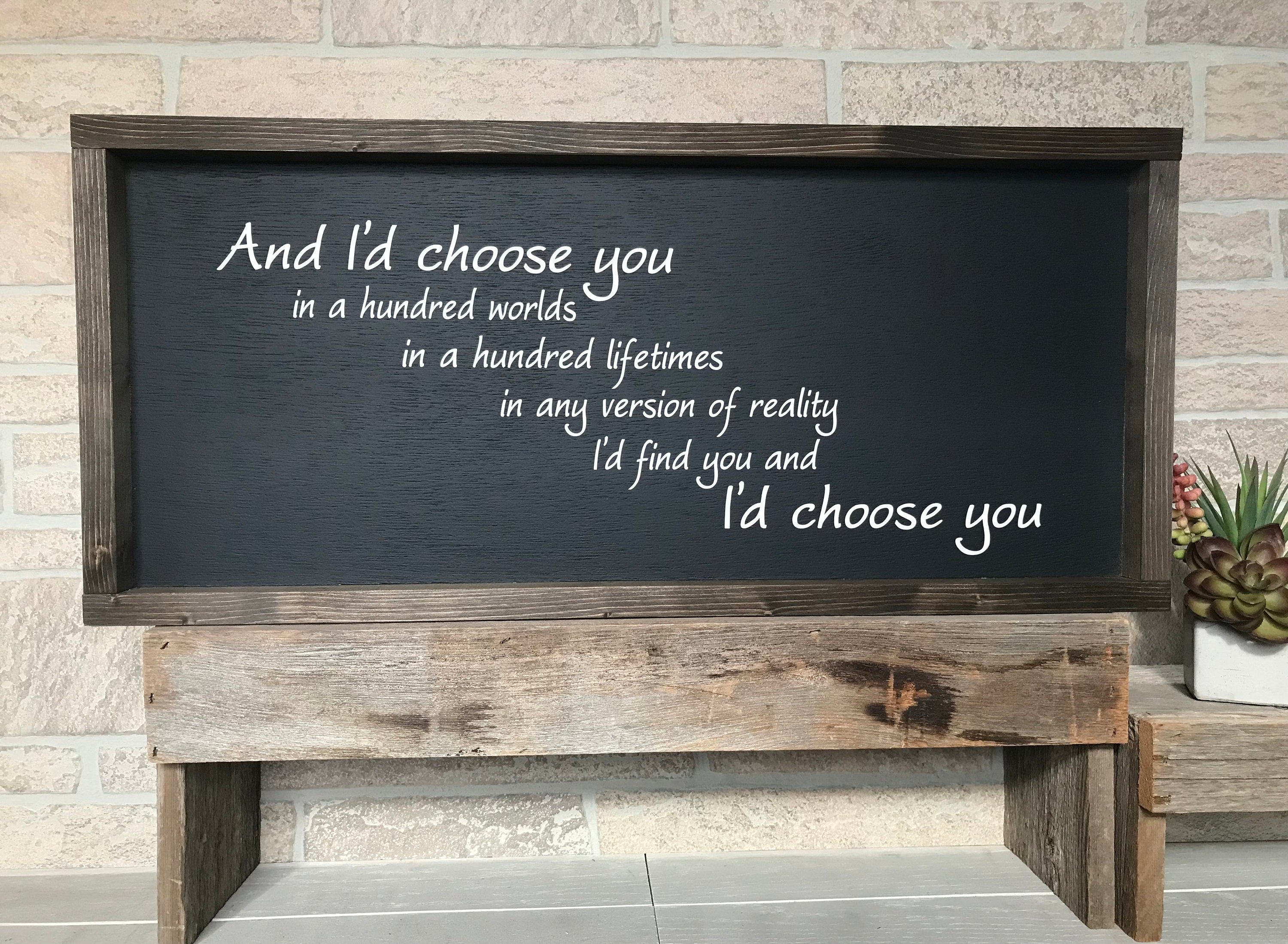 And I'd choose you, master bedroom wall decor, over the bed sign, framed wooden sign, home decor, wall art