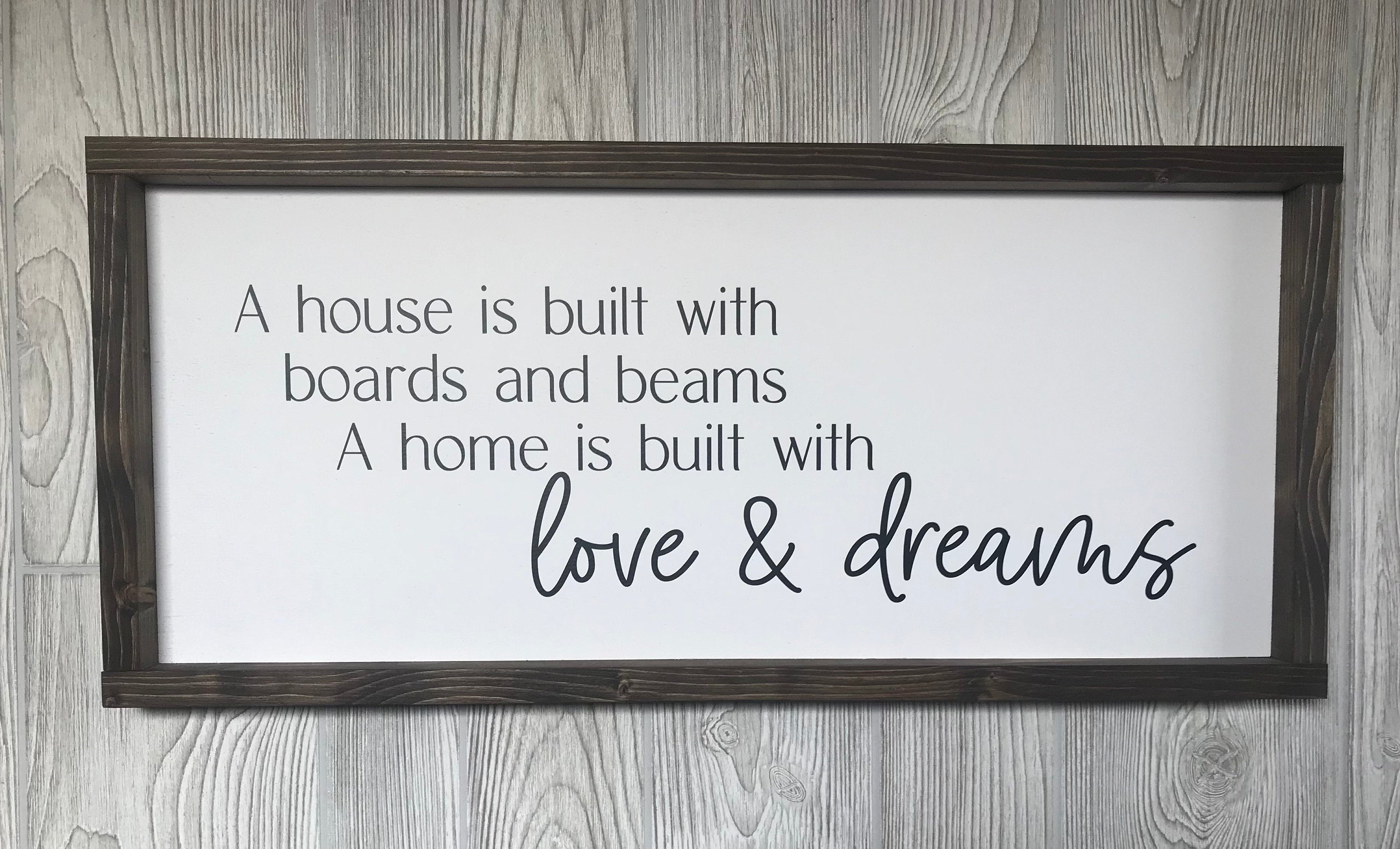 a house is built with boards and beams, rustic farmhouse sign , country wood signs, home decor, gift for her