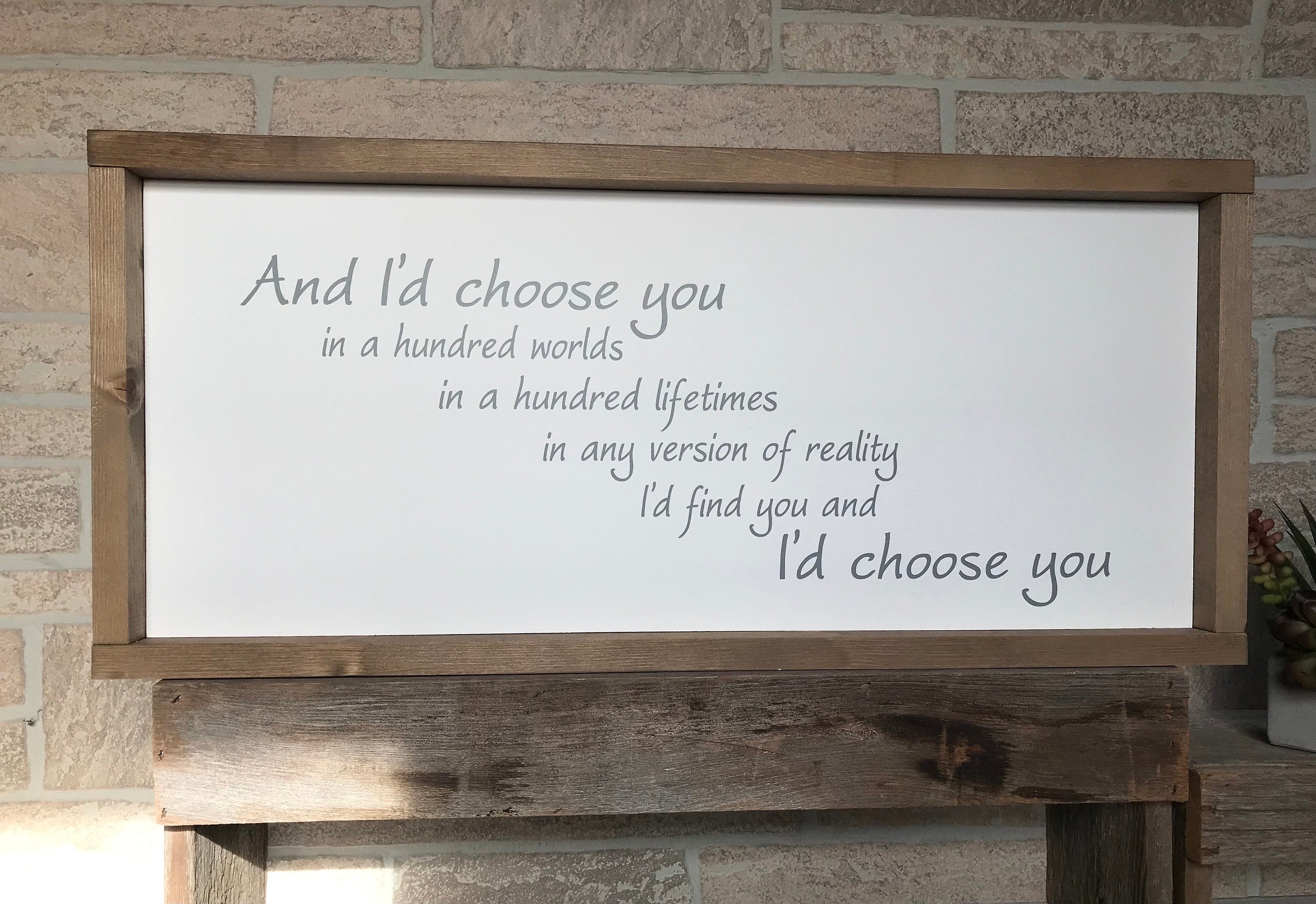 And I'd choose you, master bedroom wall decor, over the bed sign, framed wooden sign, home decor, wall art