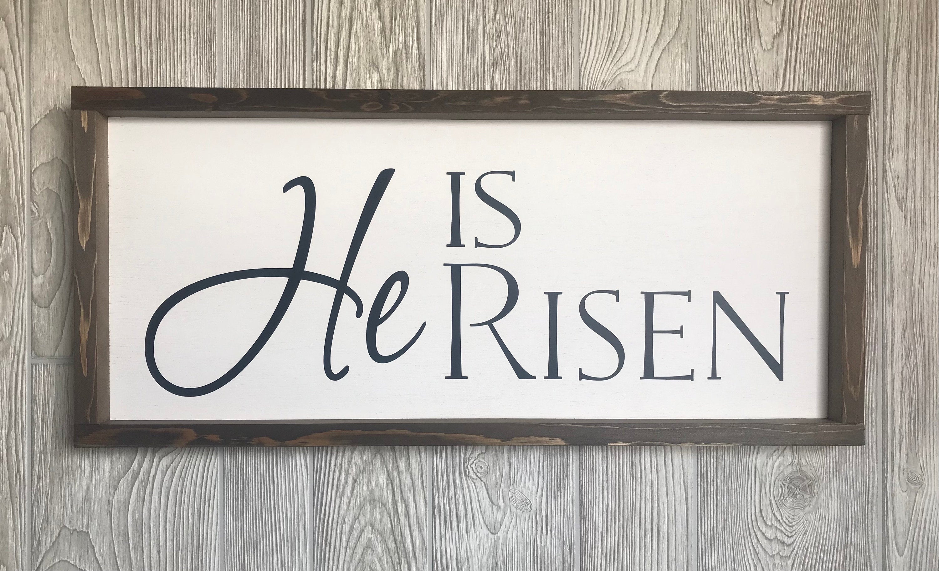He is Risen , shiplap style farmhouse sign , country wood signs, home decor, gift for her