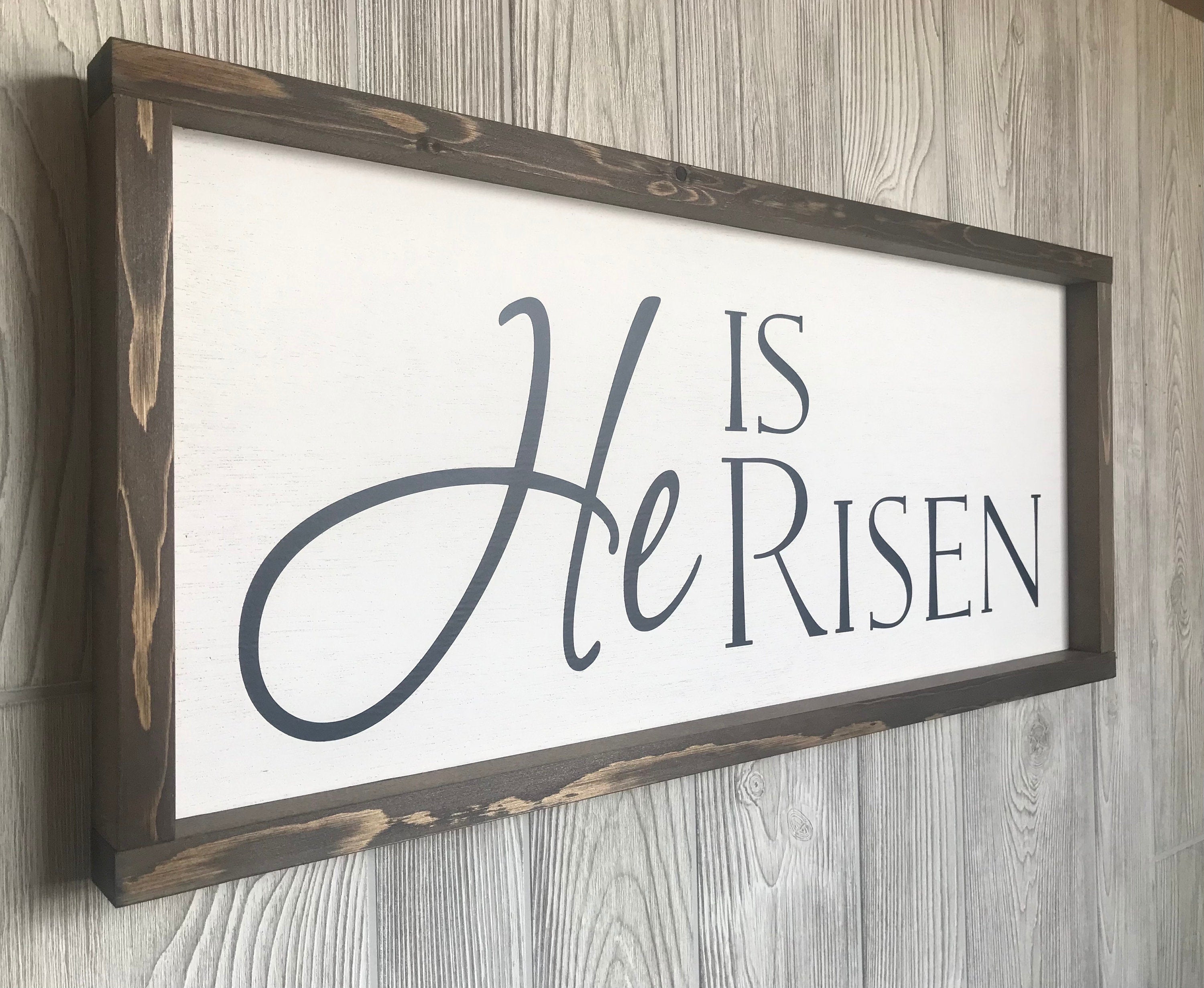 He is Risen , shiplap style farmhouse sign , country wood signs, home decor, gift for her