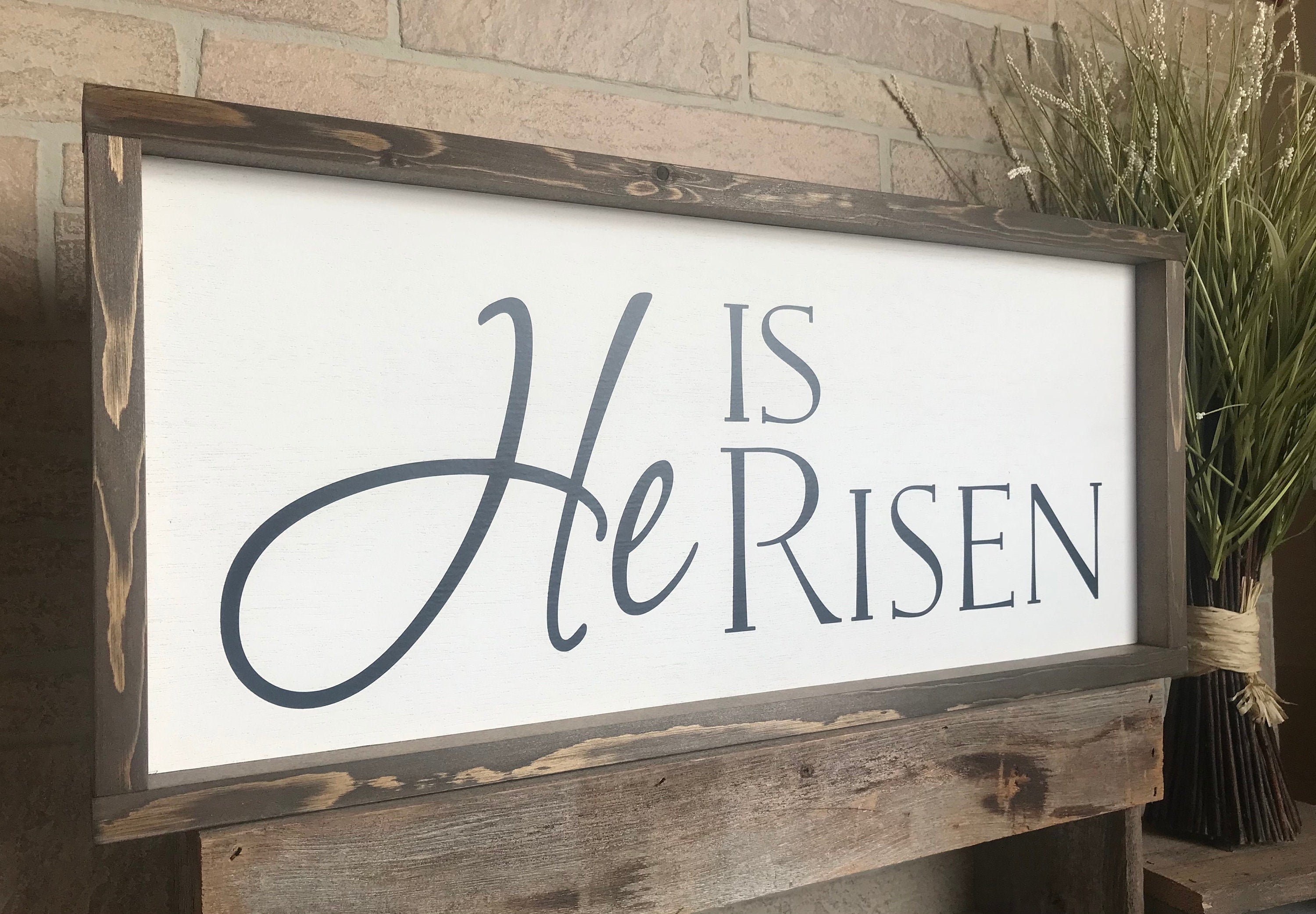He is Risen , shiplap style farmhouse sign , country wood signs, home decor, gift for her