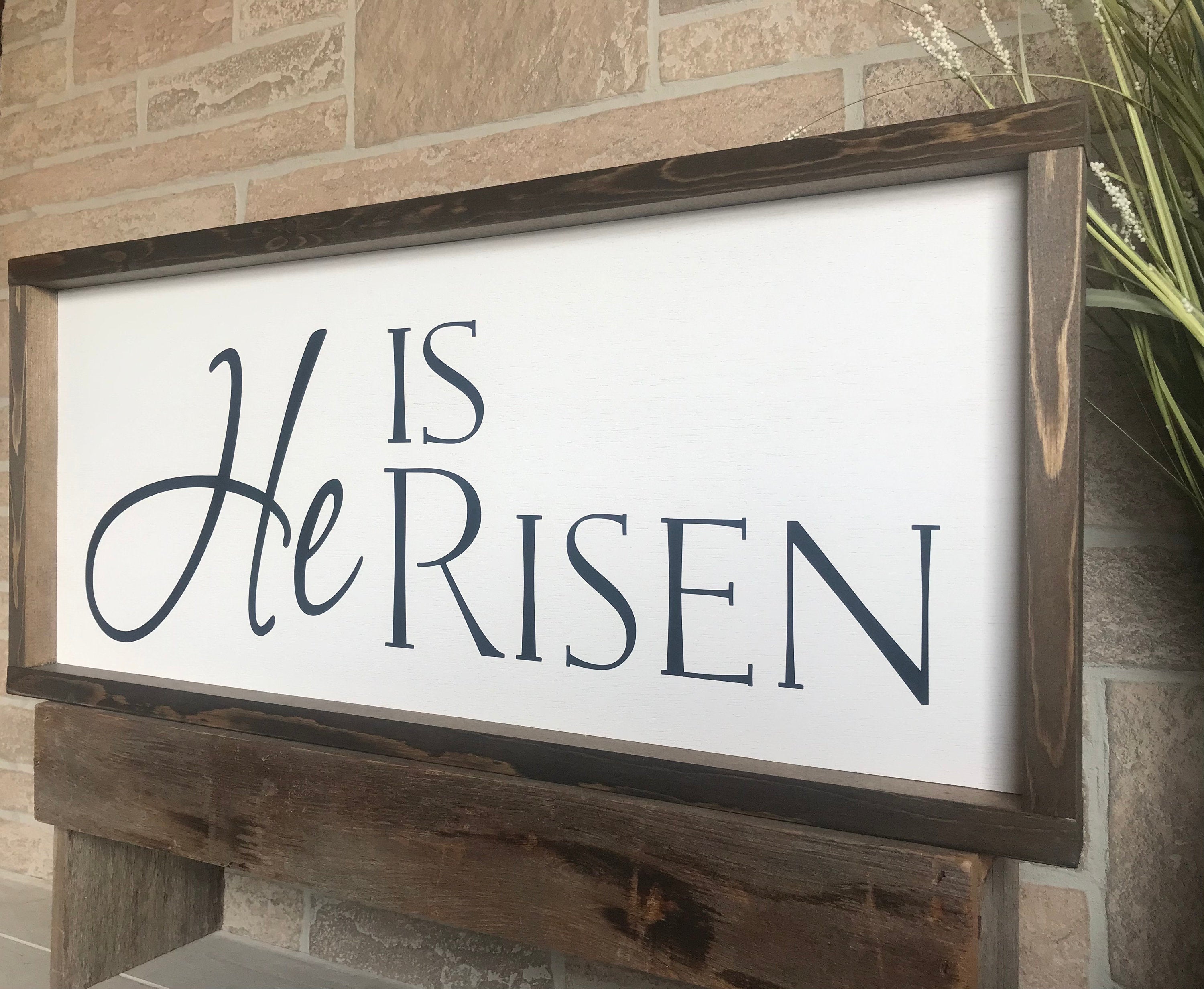 He is Risen , shiplap style farmhouse sign , country wood signs, home decor, gift for her