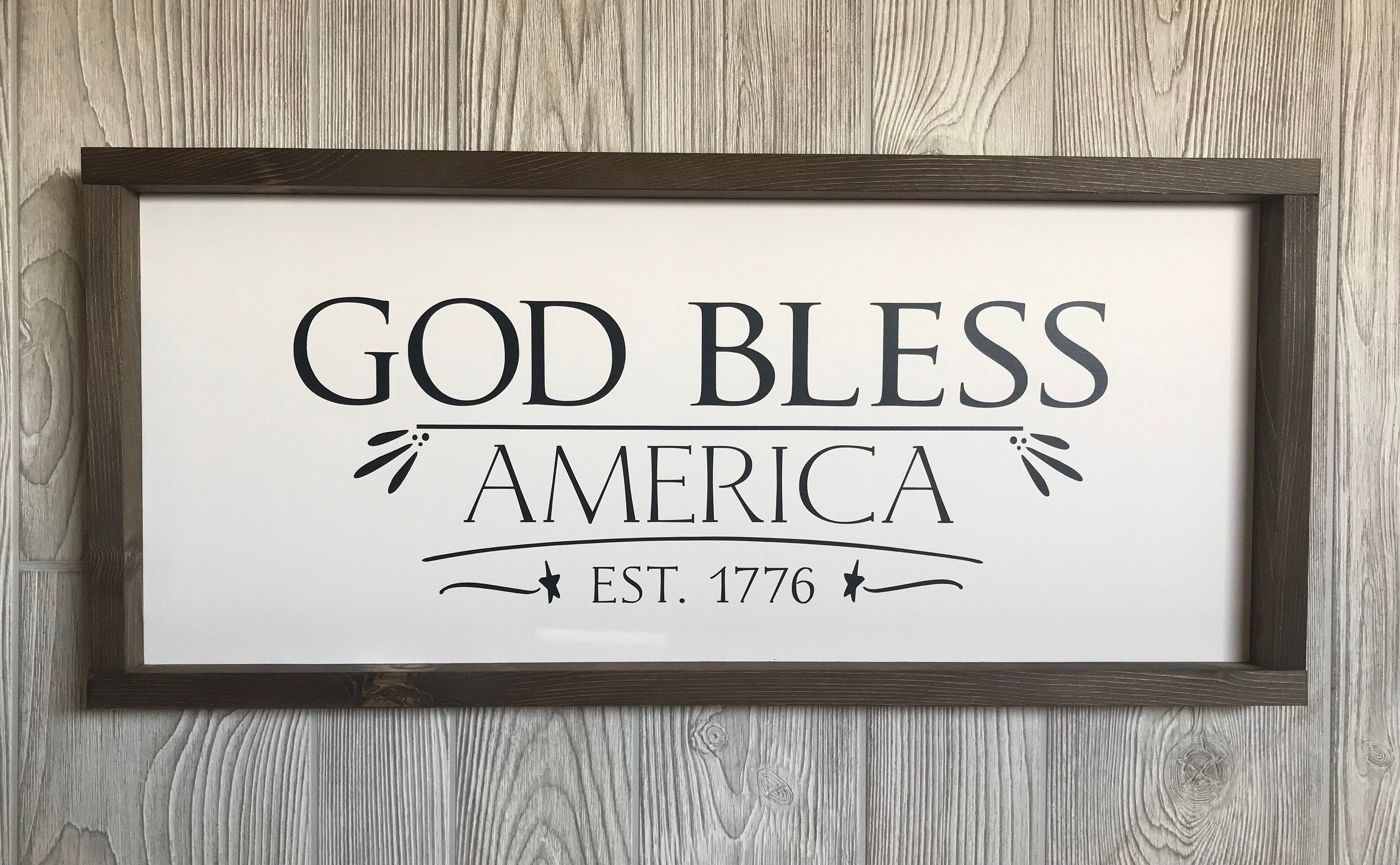 God Bless America, wooden framed patriotic wall sign, shiplap style modern farmhouse sign, americana wall art