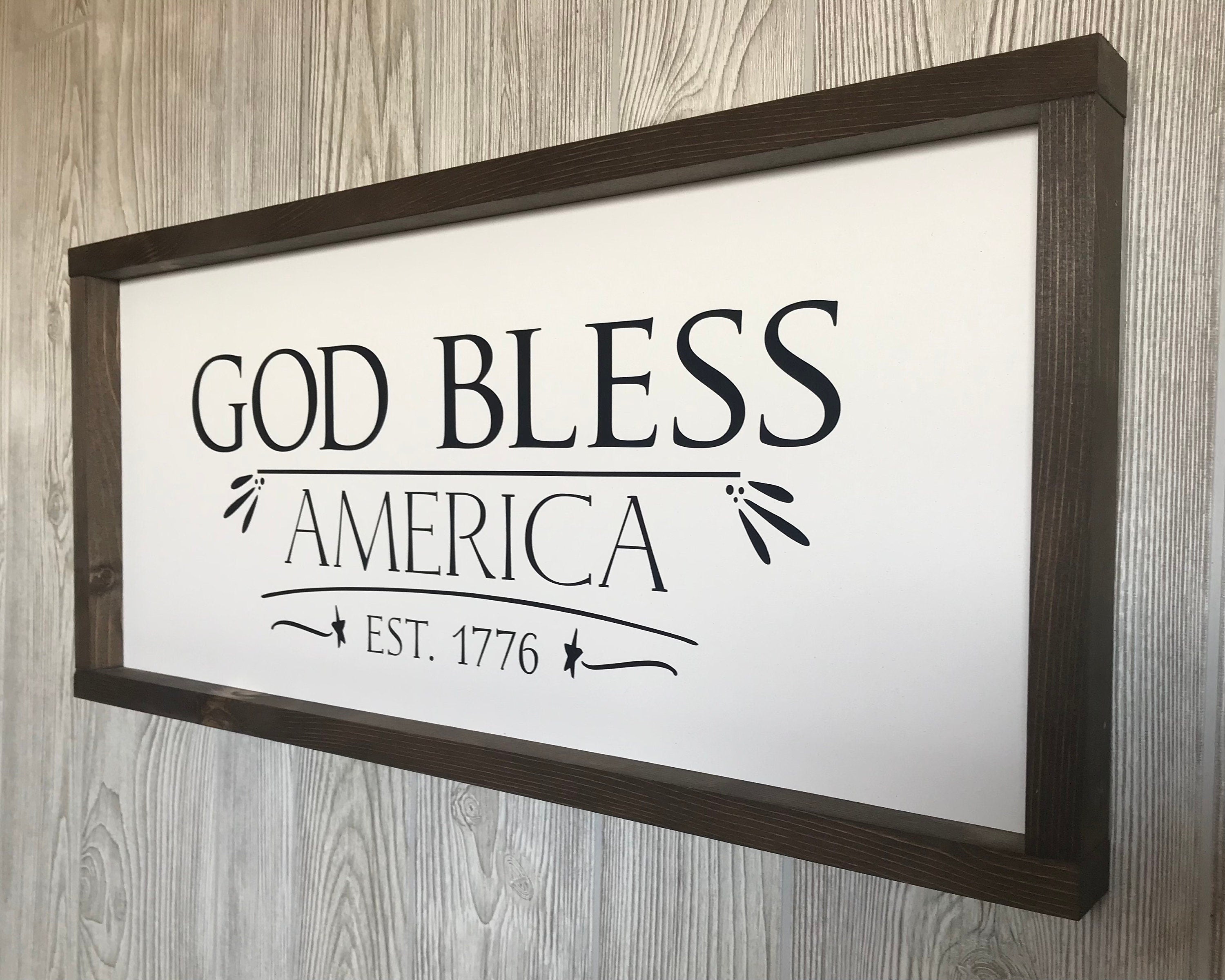 God Bless America, wooden framed patriotic wall sign, shiplap style modern farmhouse sign, americana wall art