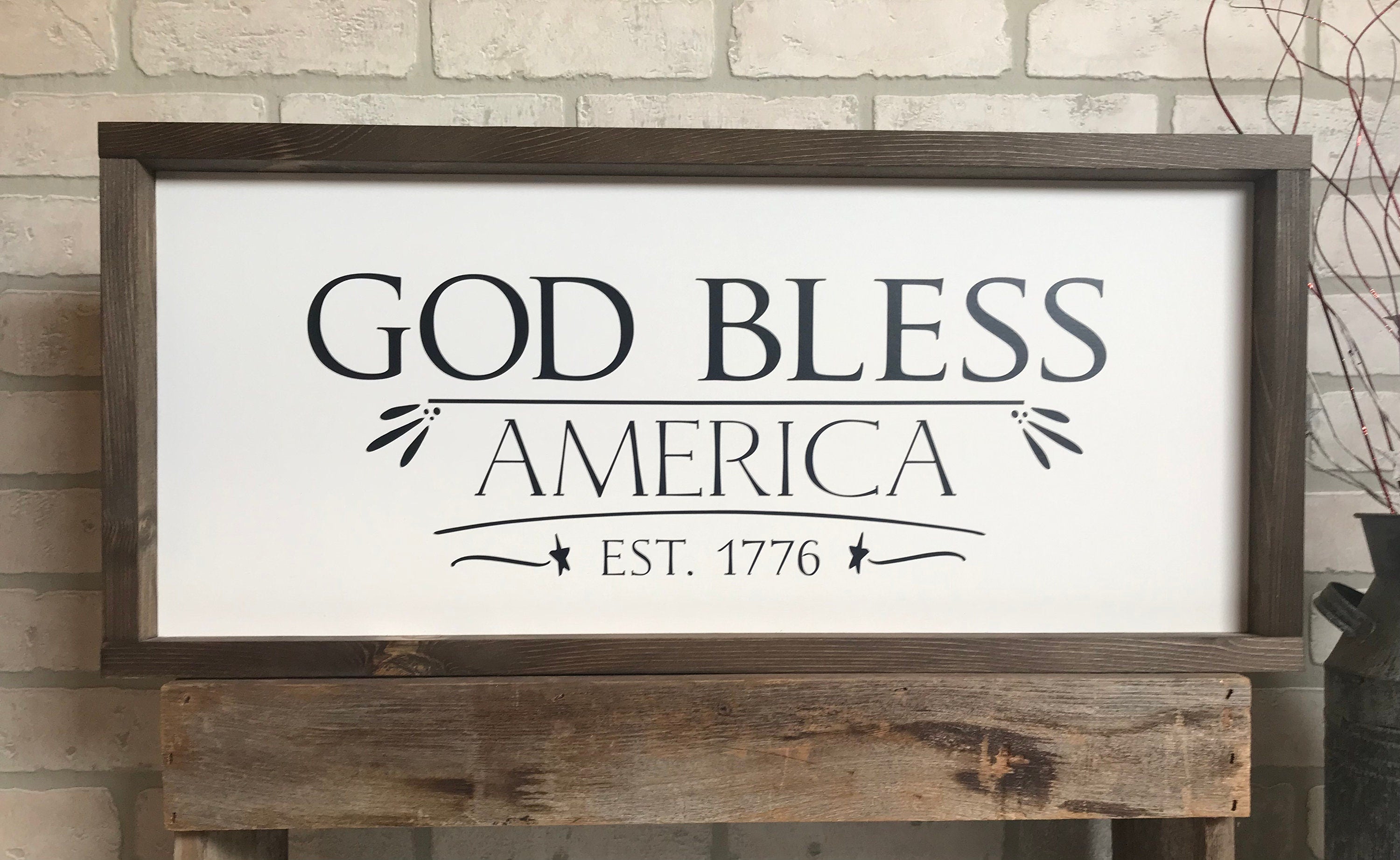 God Bless America, wooden framed patriotic wall sign, shiplap style modern farmhouse sign, americana wall art