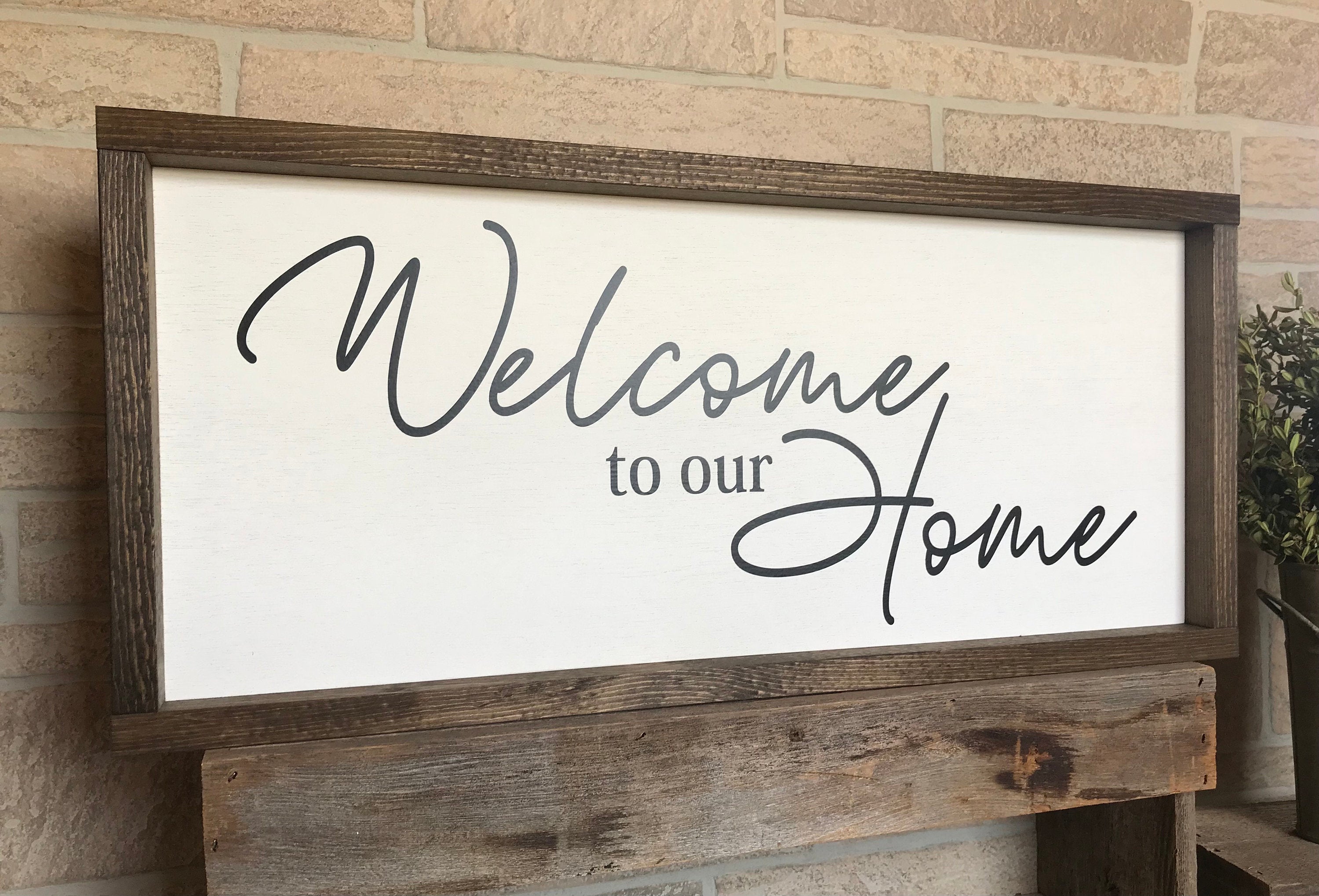 welcome to our home, framed wooden sign, living room wall decor, home decor, wall art