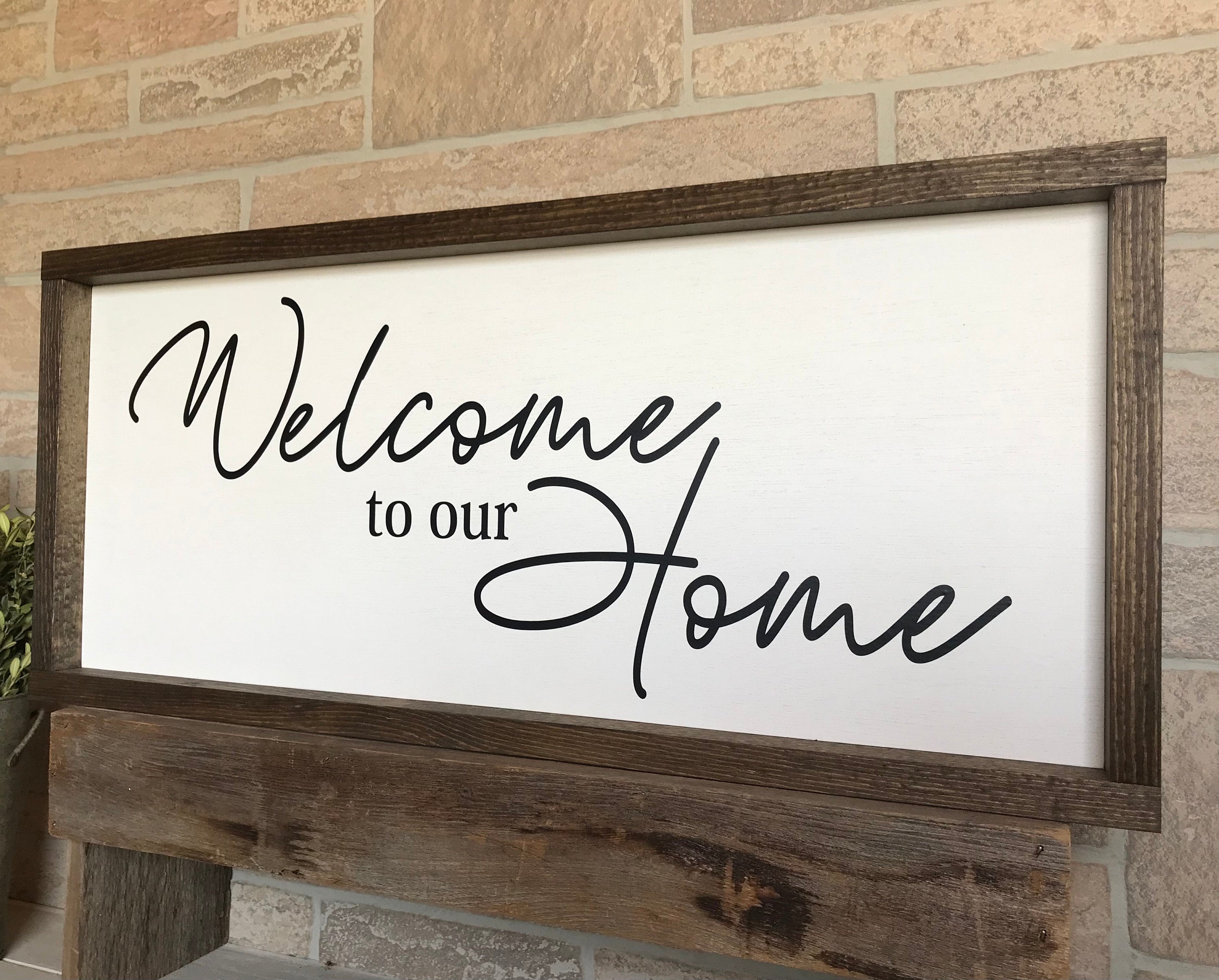welcome to our home, framed wooden sign, living room wall decor, home decor, wall art