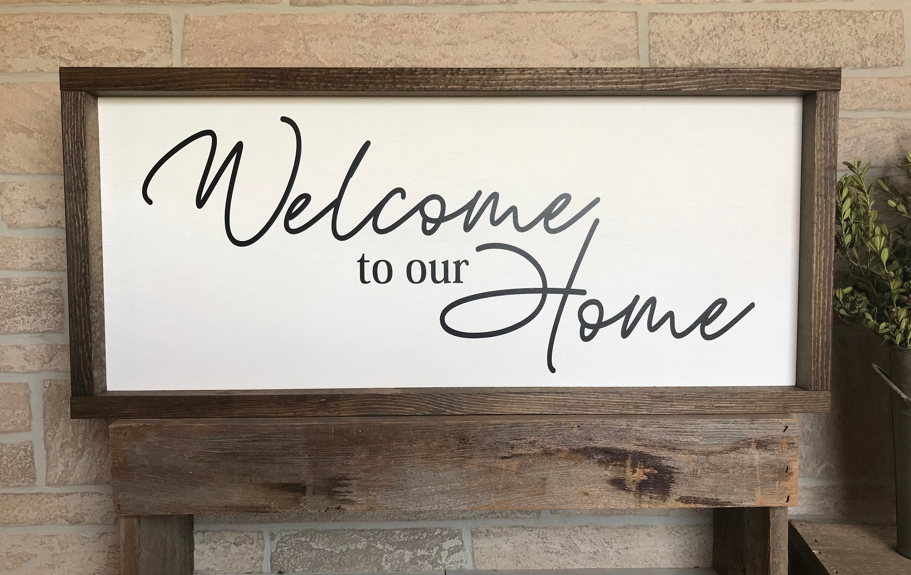 welcome to our home, framed wooden sign, living room wall decor, home decor, wall art