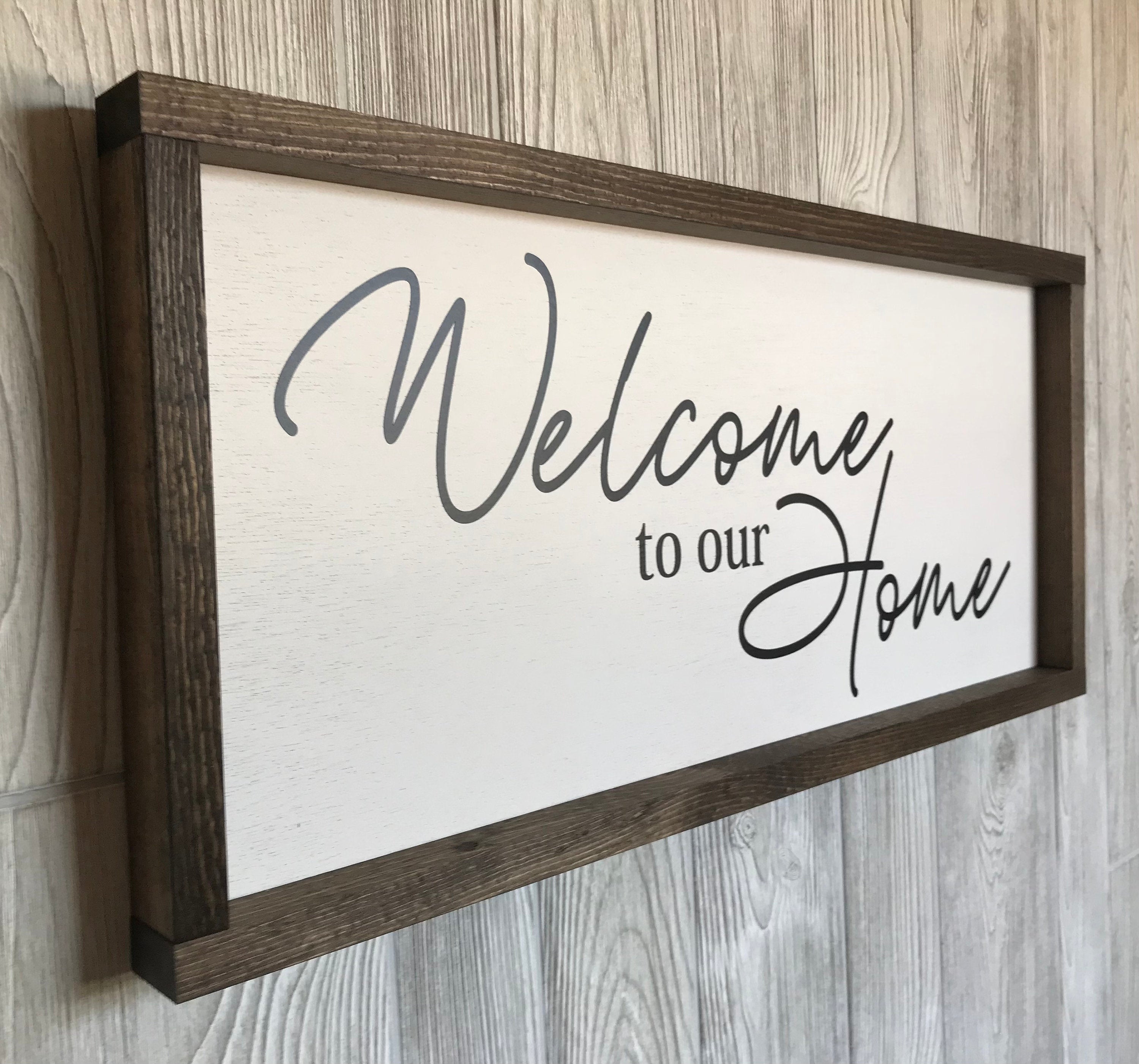welcome to our home, framed wooden sign, living room wall decor, home decor, wall art