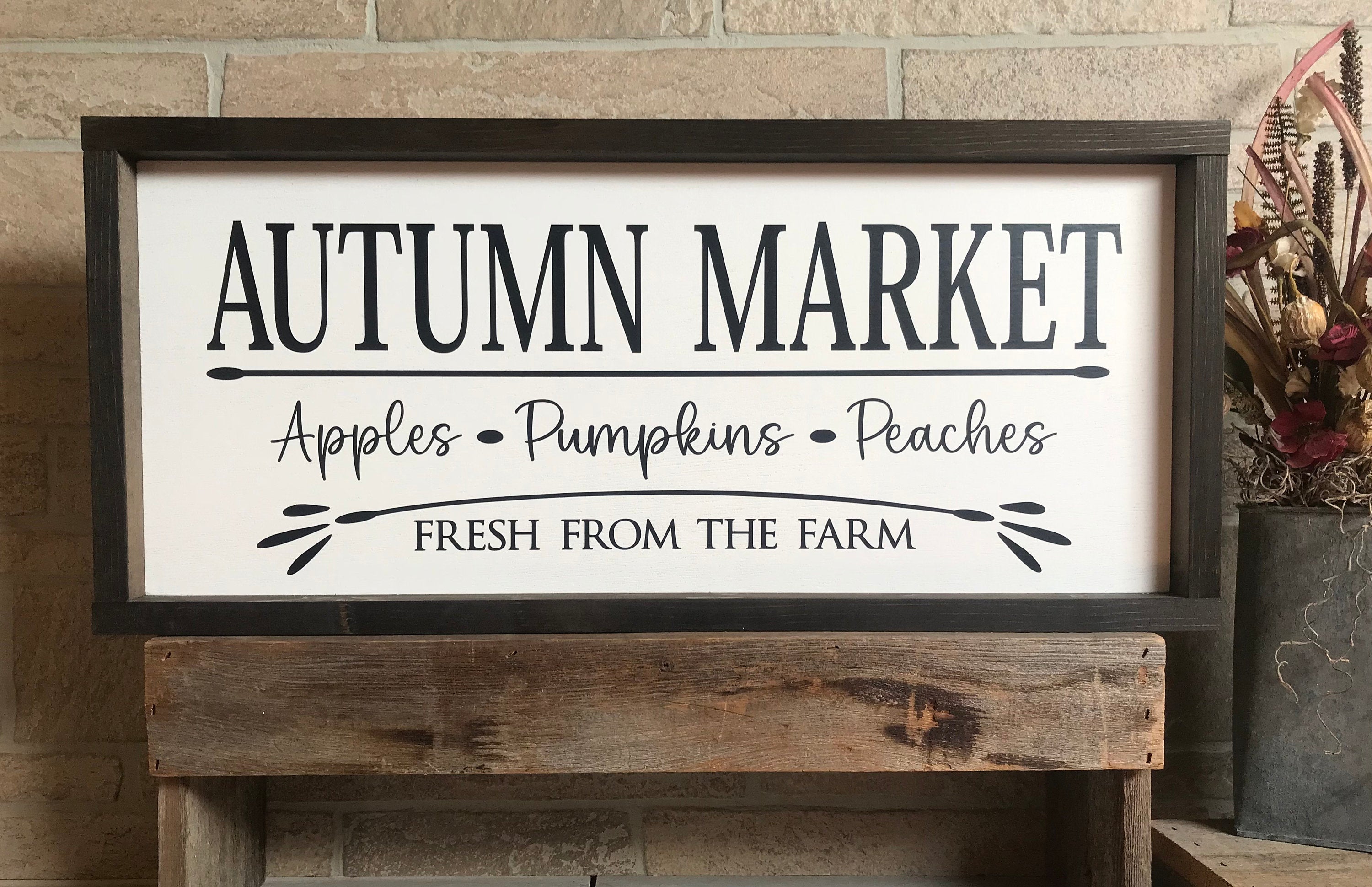 Autumn Market, fall framed wooden sign, large wall art, modern farmhouse decor