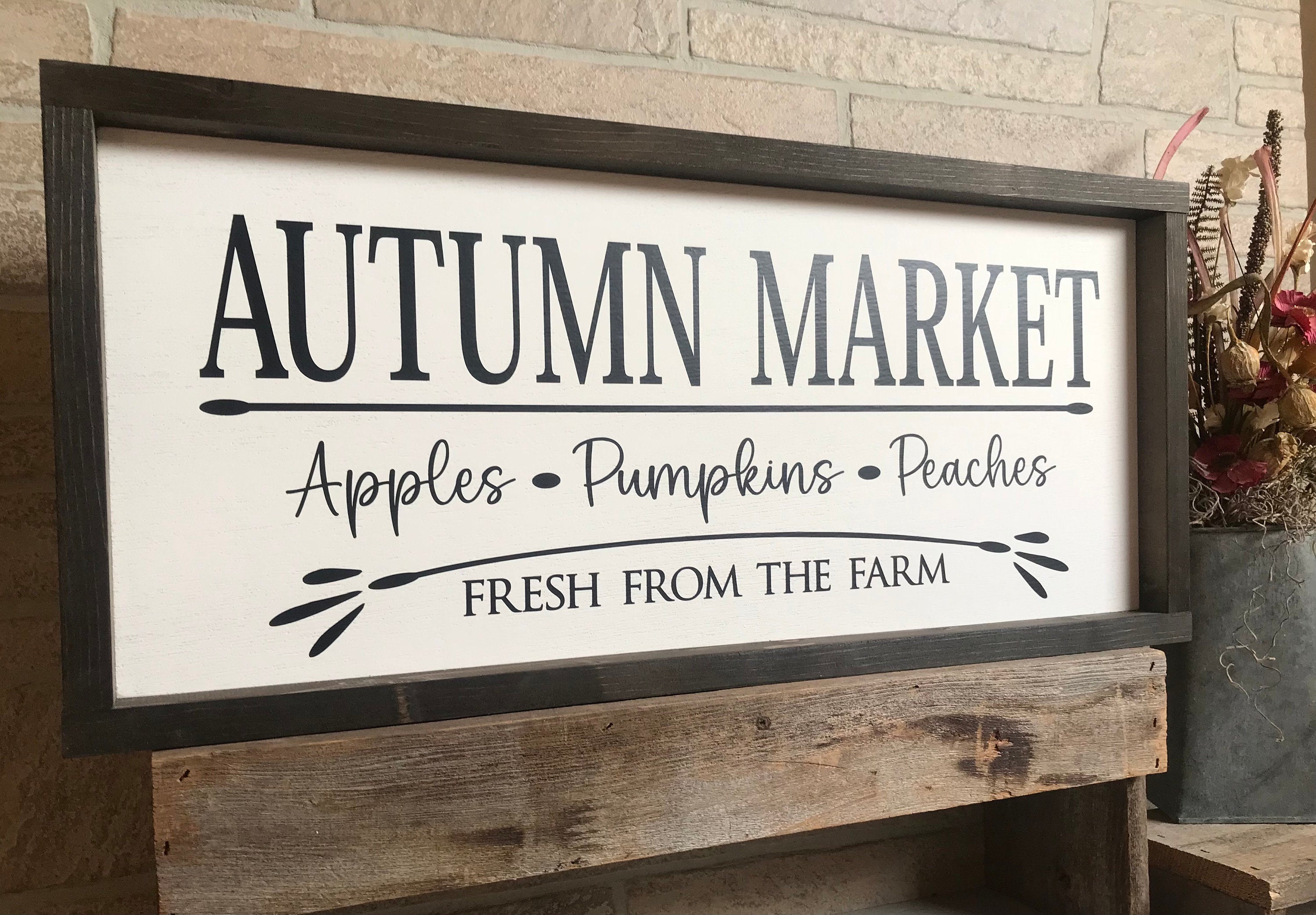 Autumn Market, fall framed wooden sign, large wall art, modern farmhouse decor