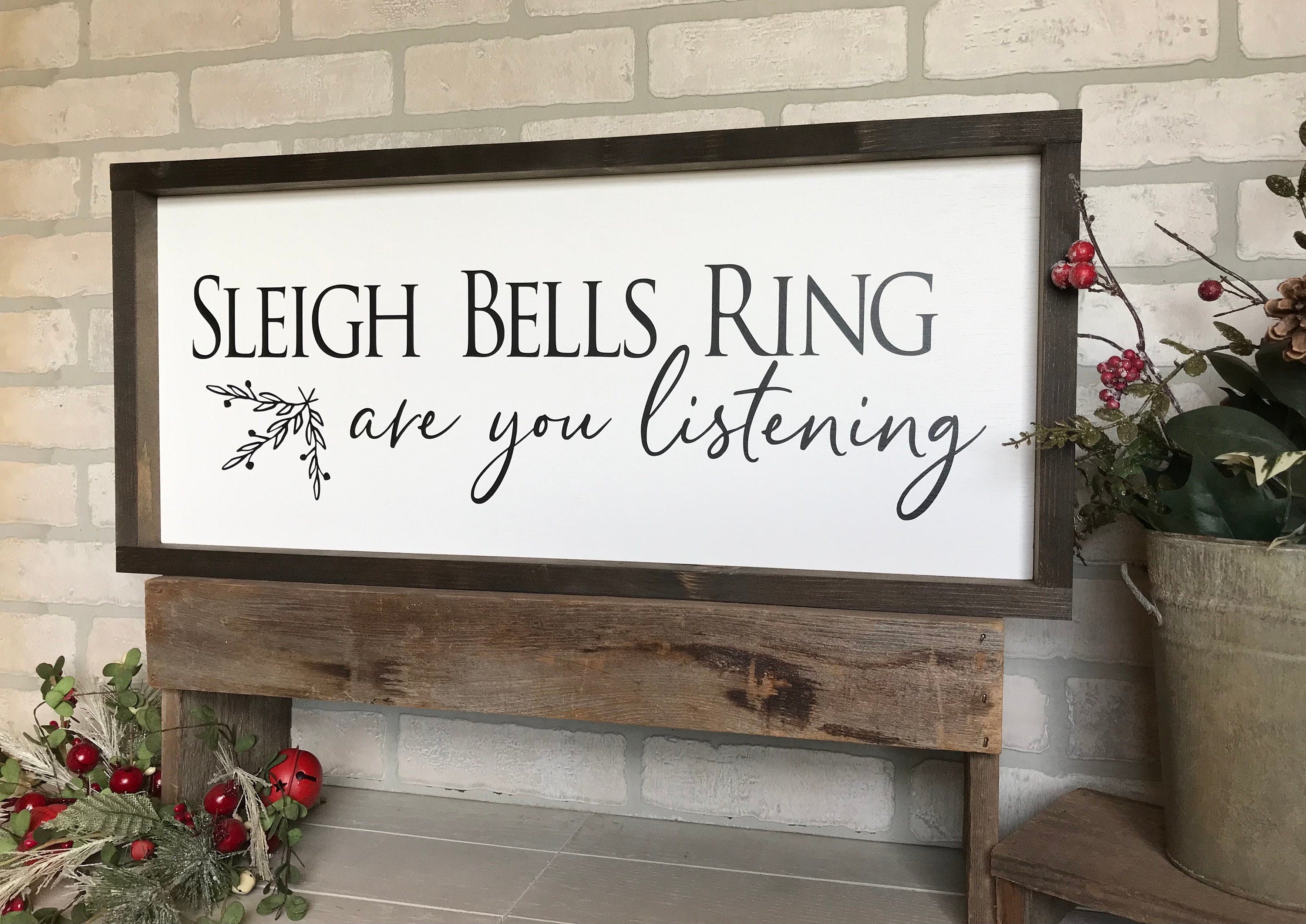 sleigh bells ring are you listening, framed farmhouse sign , holiday wood sign, home decor