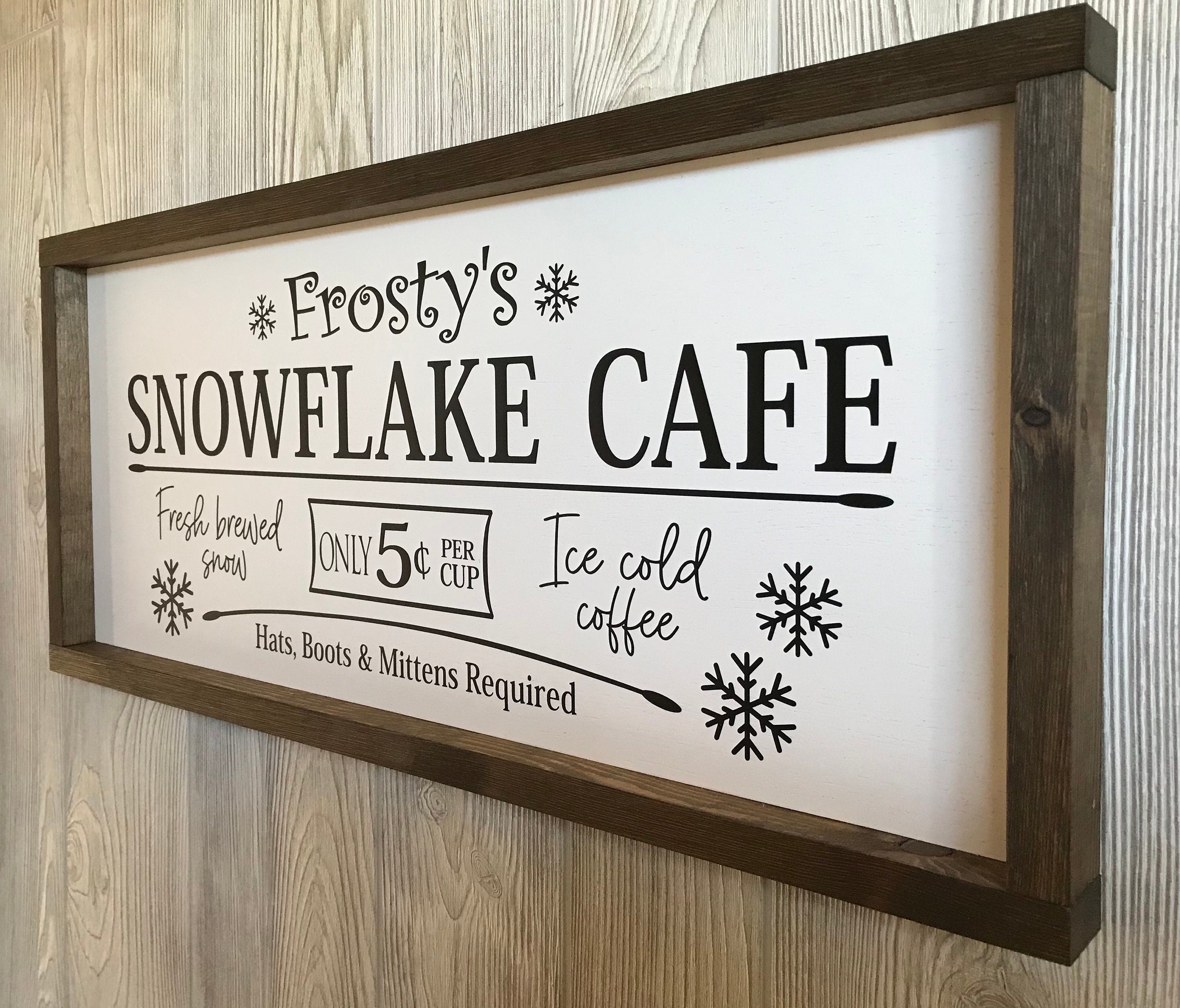 Frosty's Snowflake Cafe, winter farmhouse sign, holiday wood sign, vintage decor