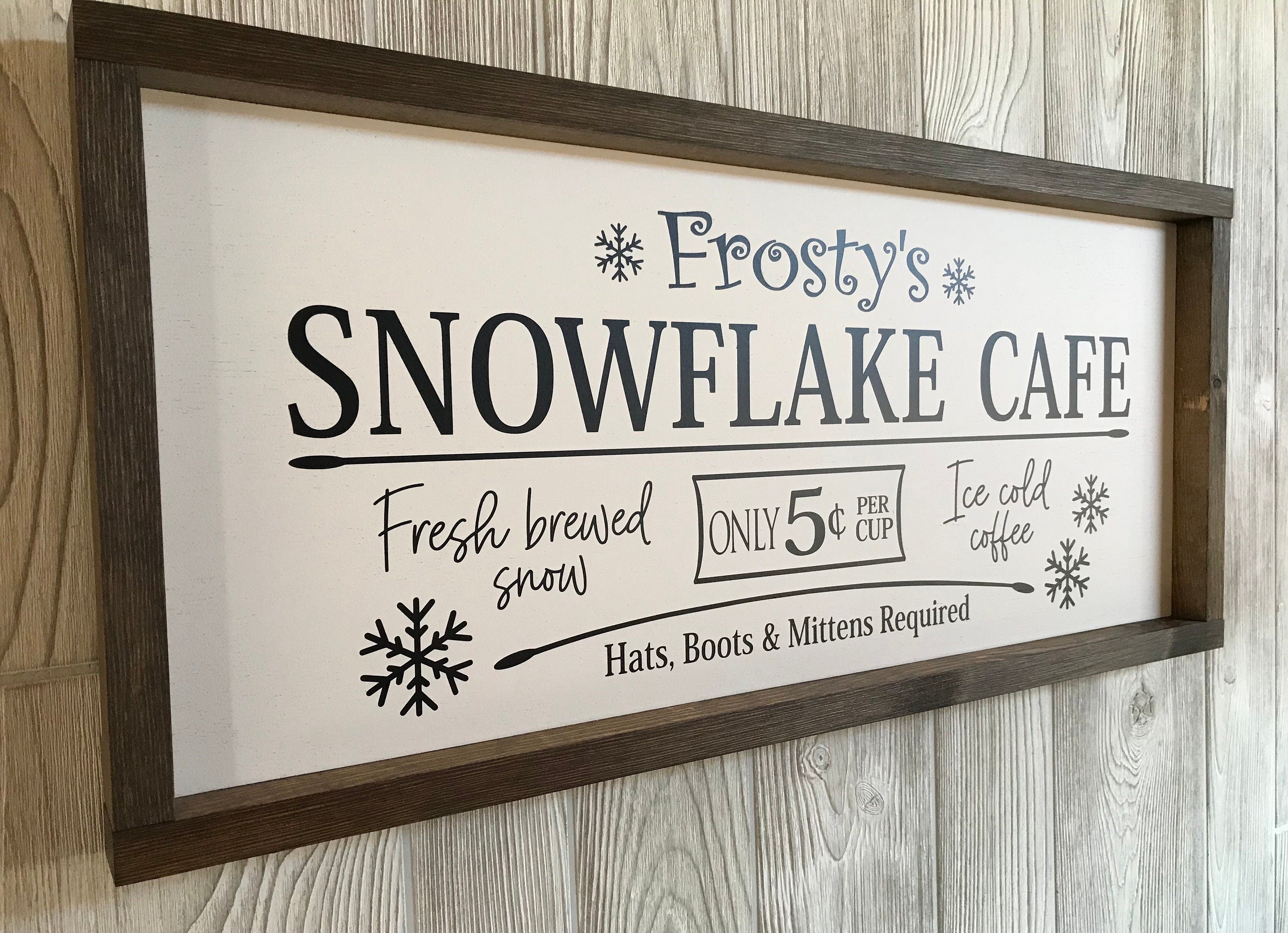 Frosty's Snowflake Cafe, winter farmhouse sign, holiday wood sign, vintage decor