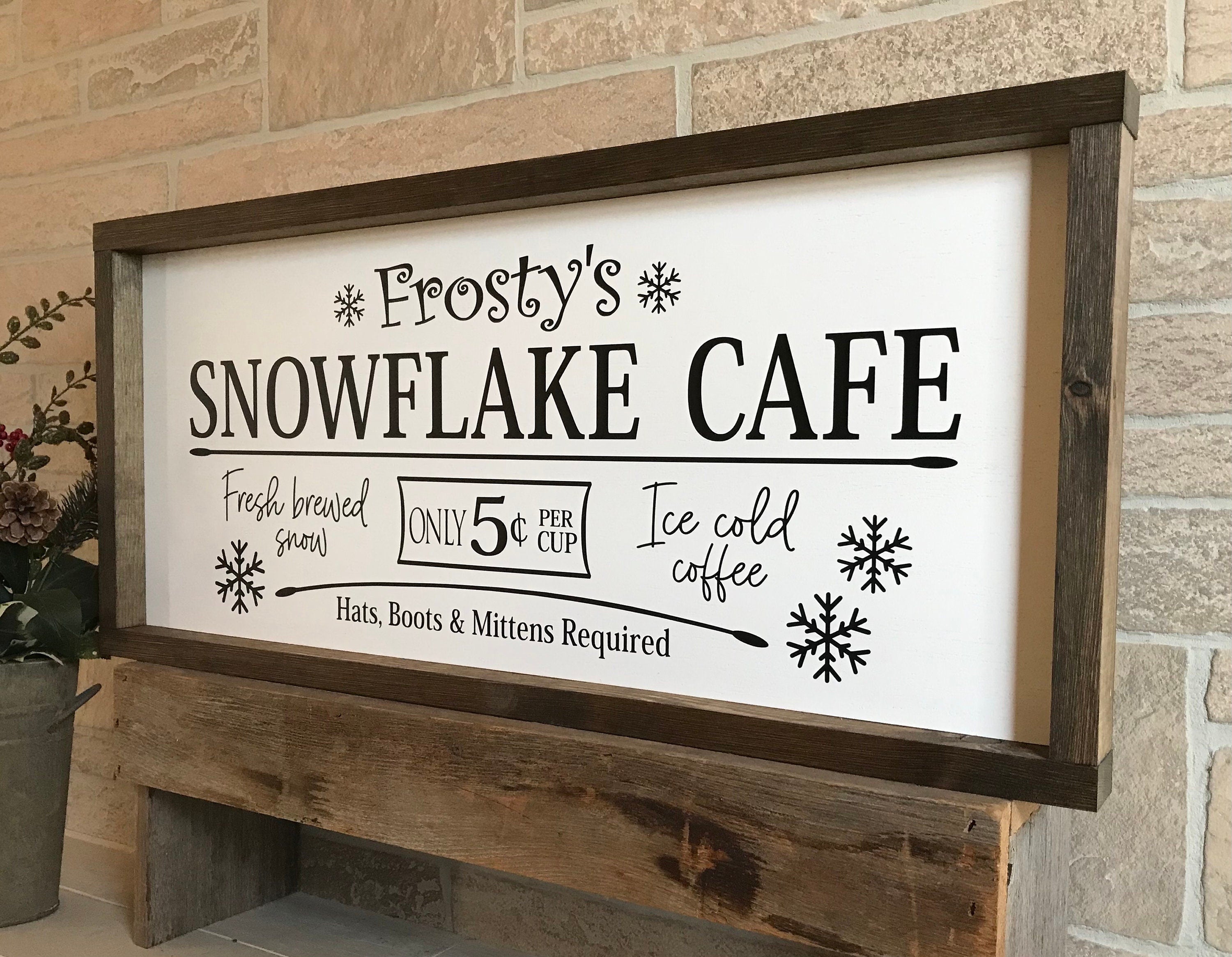 Frosty's Snowflake Cafe, winter farmhouse sign, holiday wood sign, vintage decor
