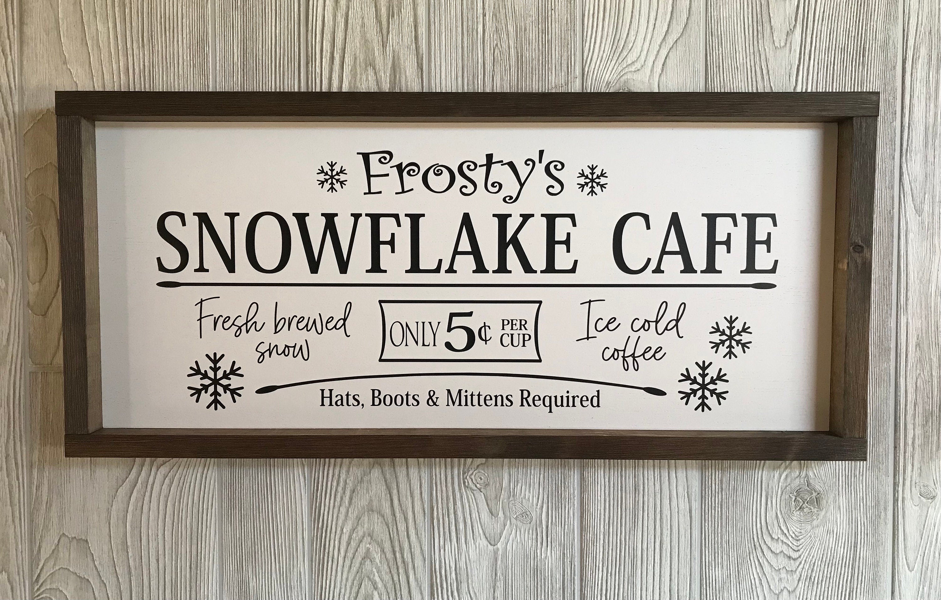Frosty's Snowflake Cafe, winter farmhouse sign, holiday wood sign, vintage decor