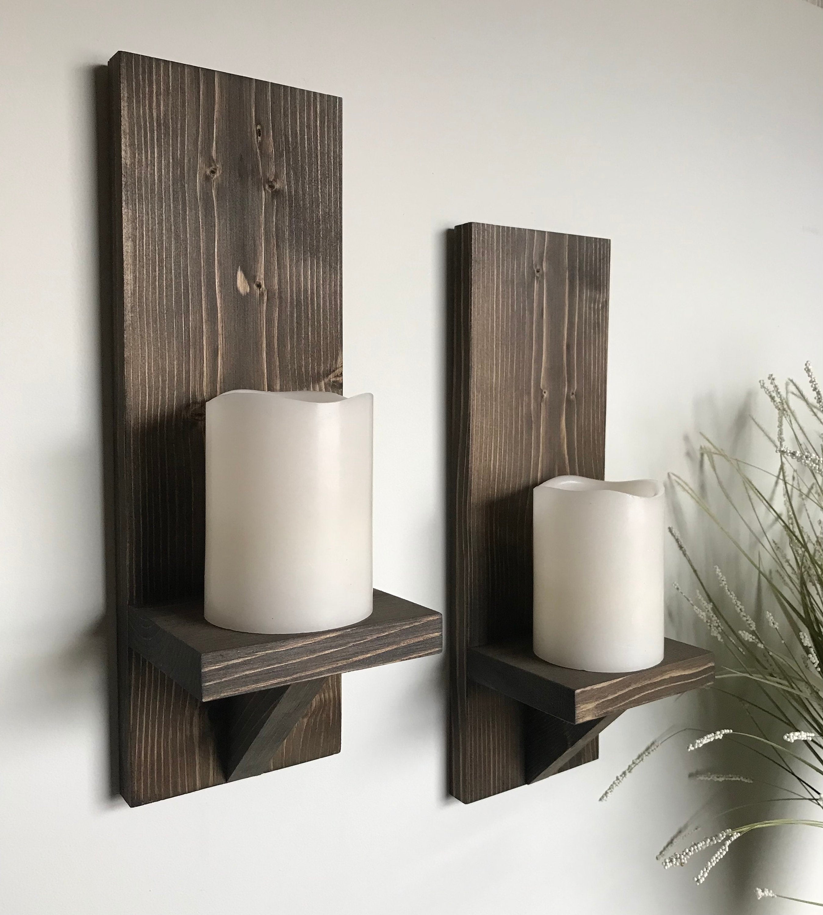 Farmhouse wooden sconces, set of 2, modern wood succulent shelves, wooden wall decor, candle sconce, 2 sizes