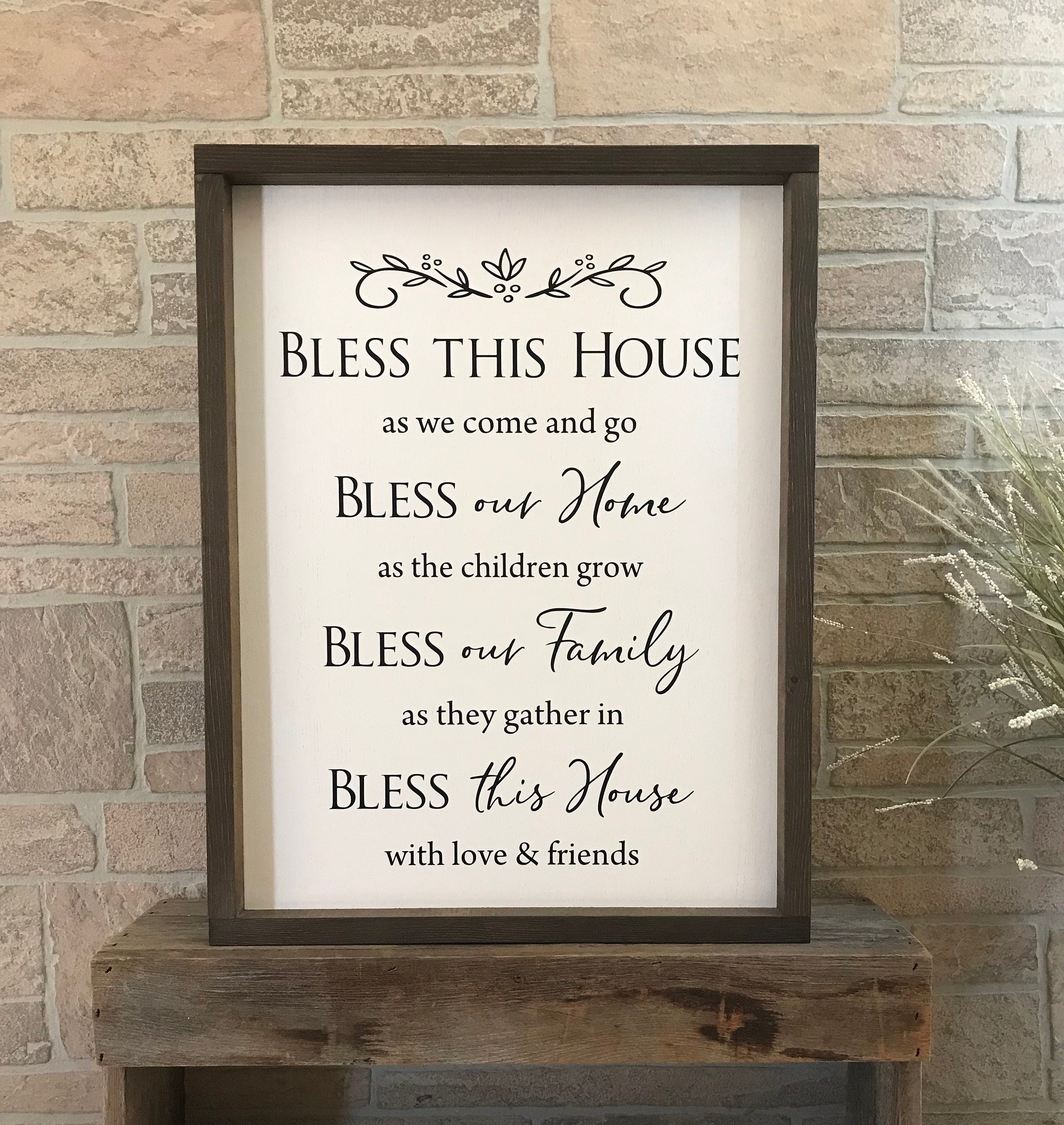 Bless this House framed wooden farmhouse sign for wall decor in the living room or entryway