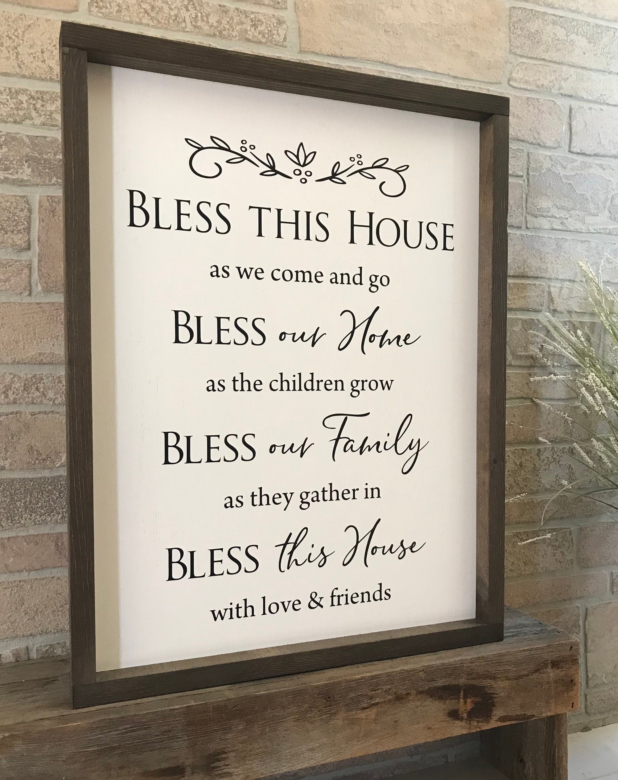 Bless this House framed wooden farmhouse sign for wall decor in the living room or entryway