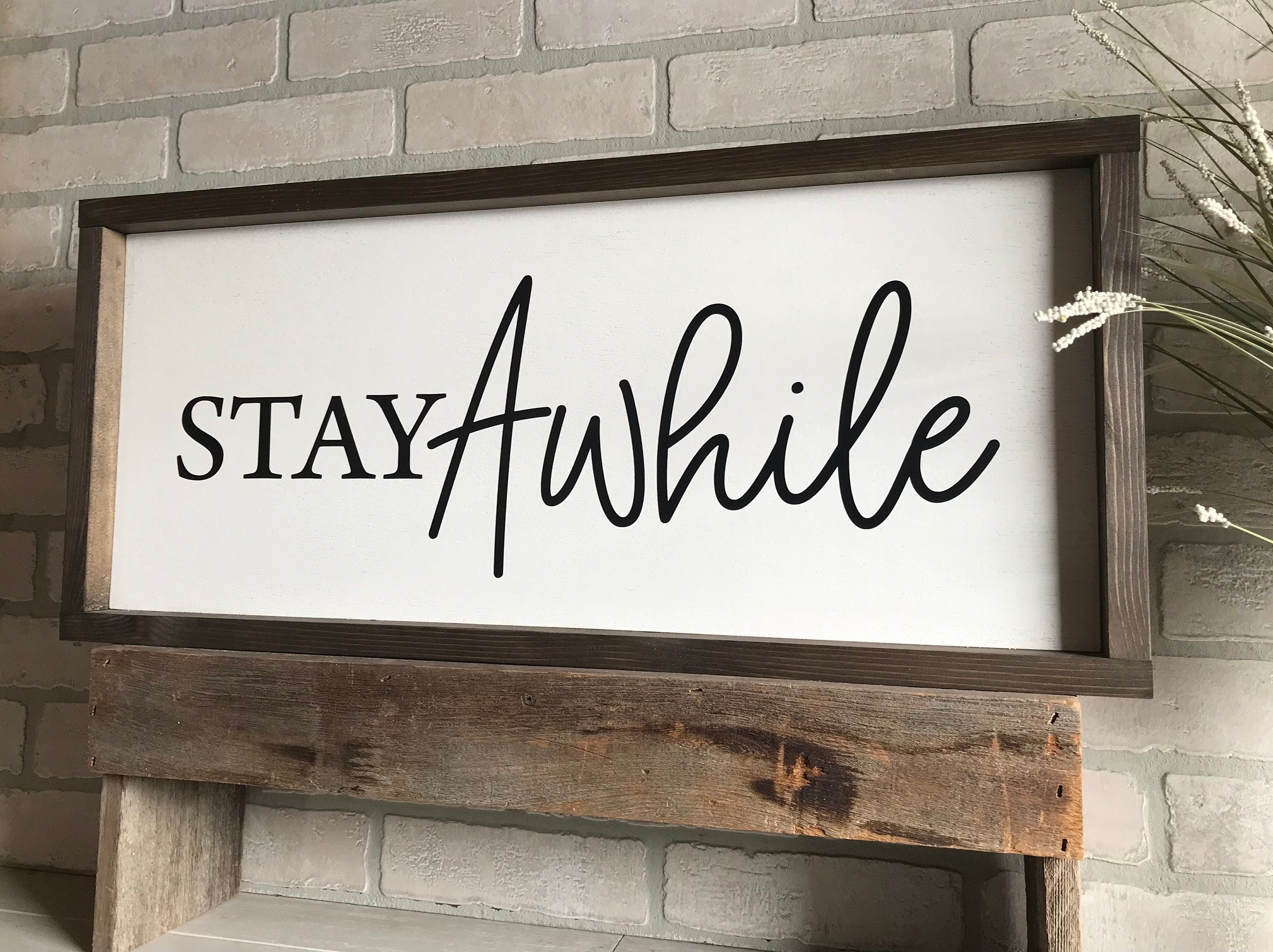 stay awhile, wall art, modern farmhouse sign, framed wooden sign, home decor