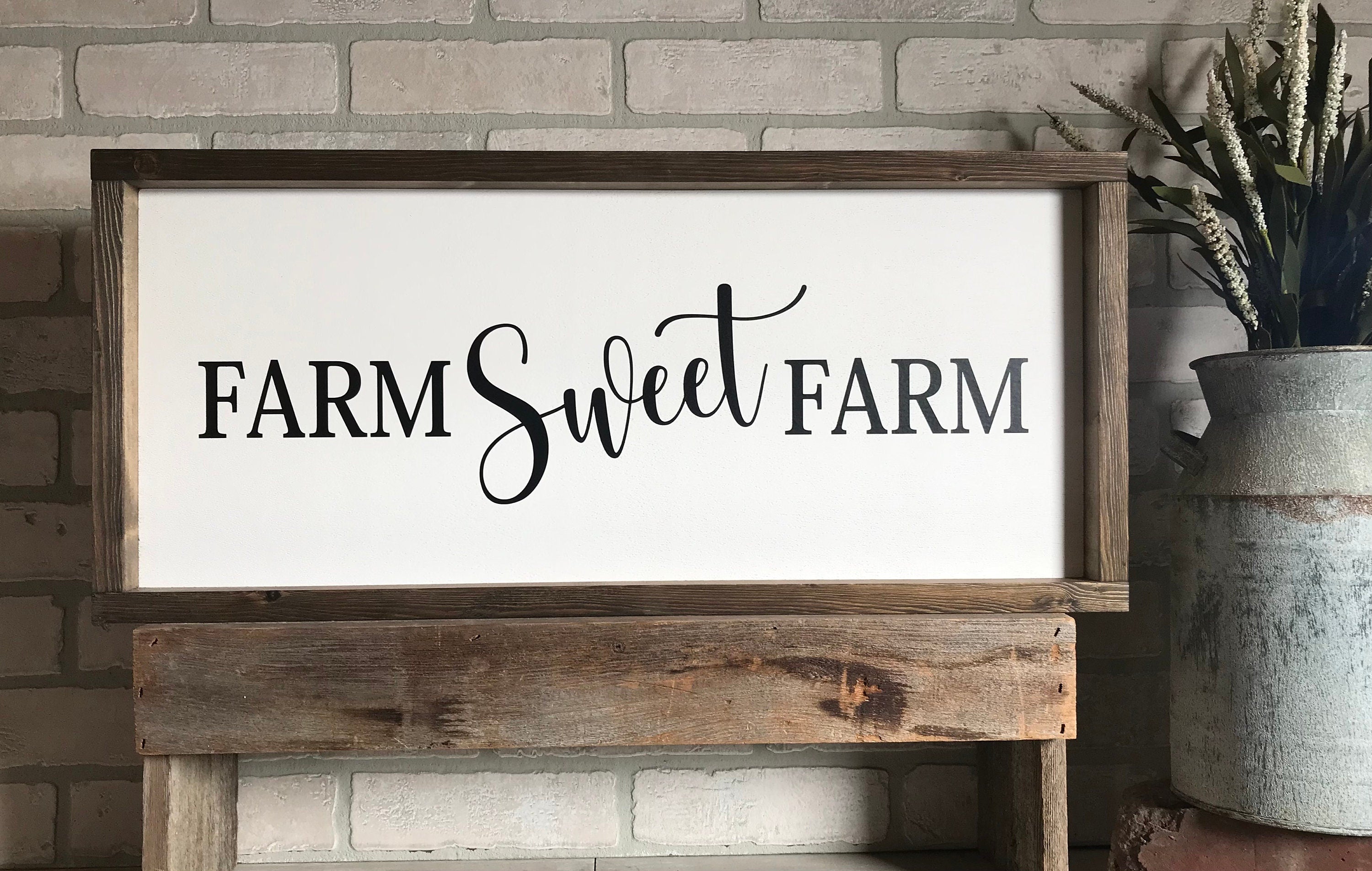 farm sweet farm, modern farmhouse sign, wall art, framed wooden sign, farm decor