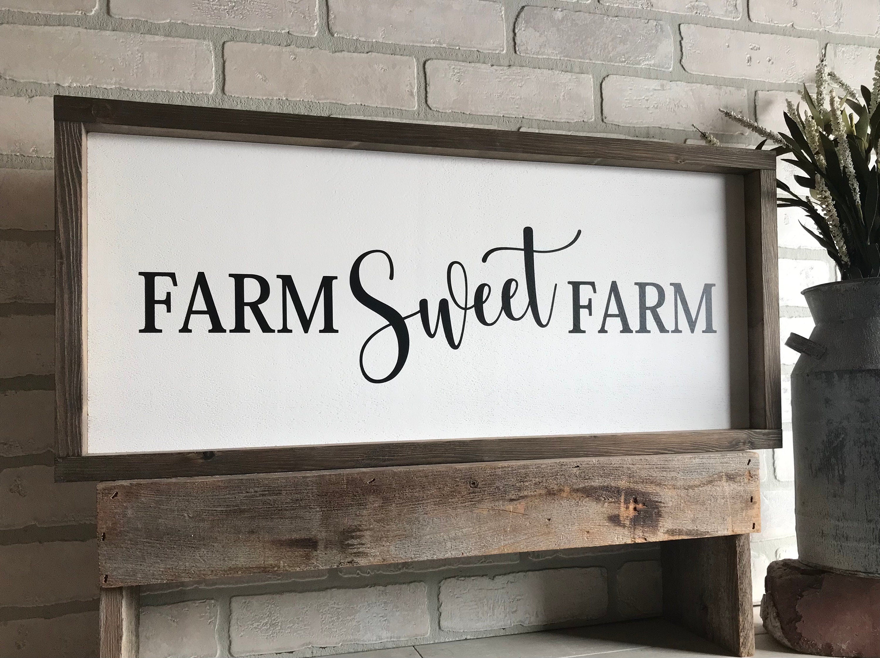 farm sweet farm, modern farmhouse sign, wall art, framed wooden sign, farm decor