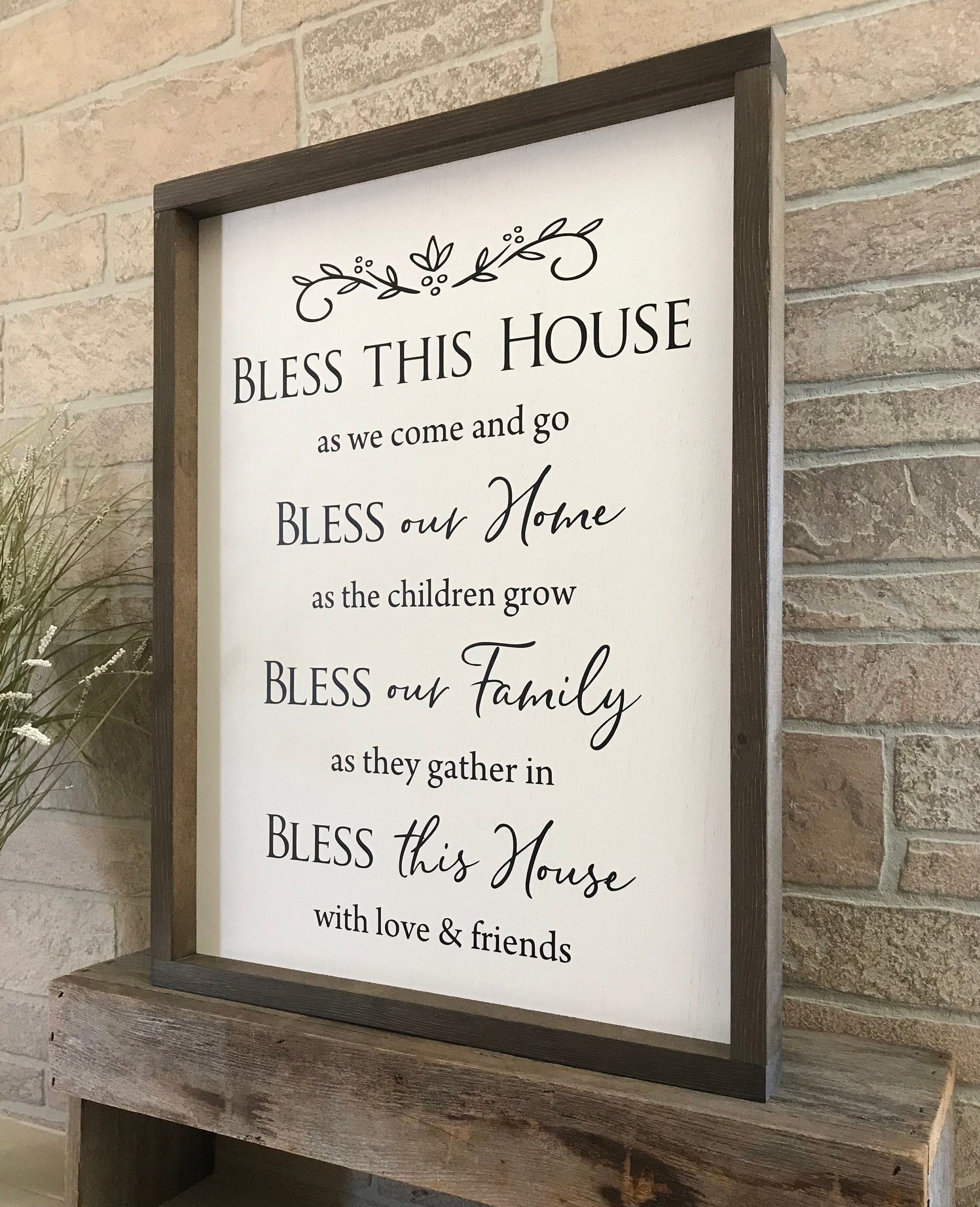 Bless this House framed wooden farmhouse sign for wall decor in the living room or entryway