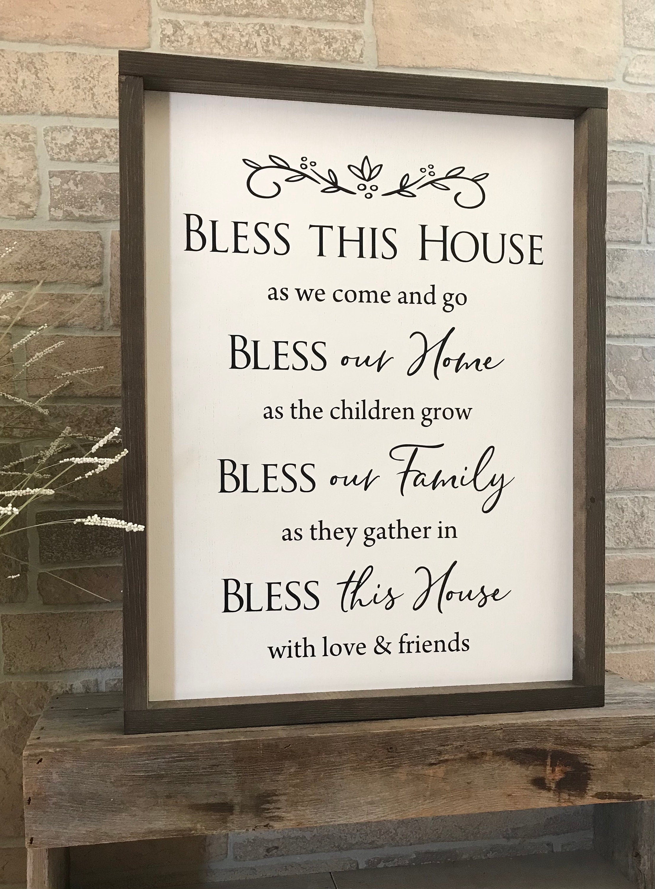 Bless this House framed wooden farmhouse sign for wall decor in the living room or entryway