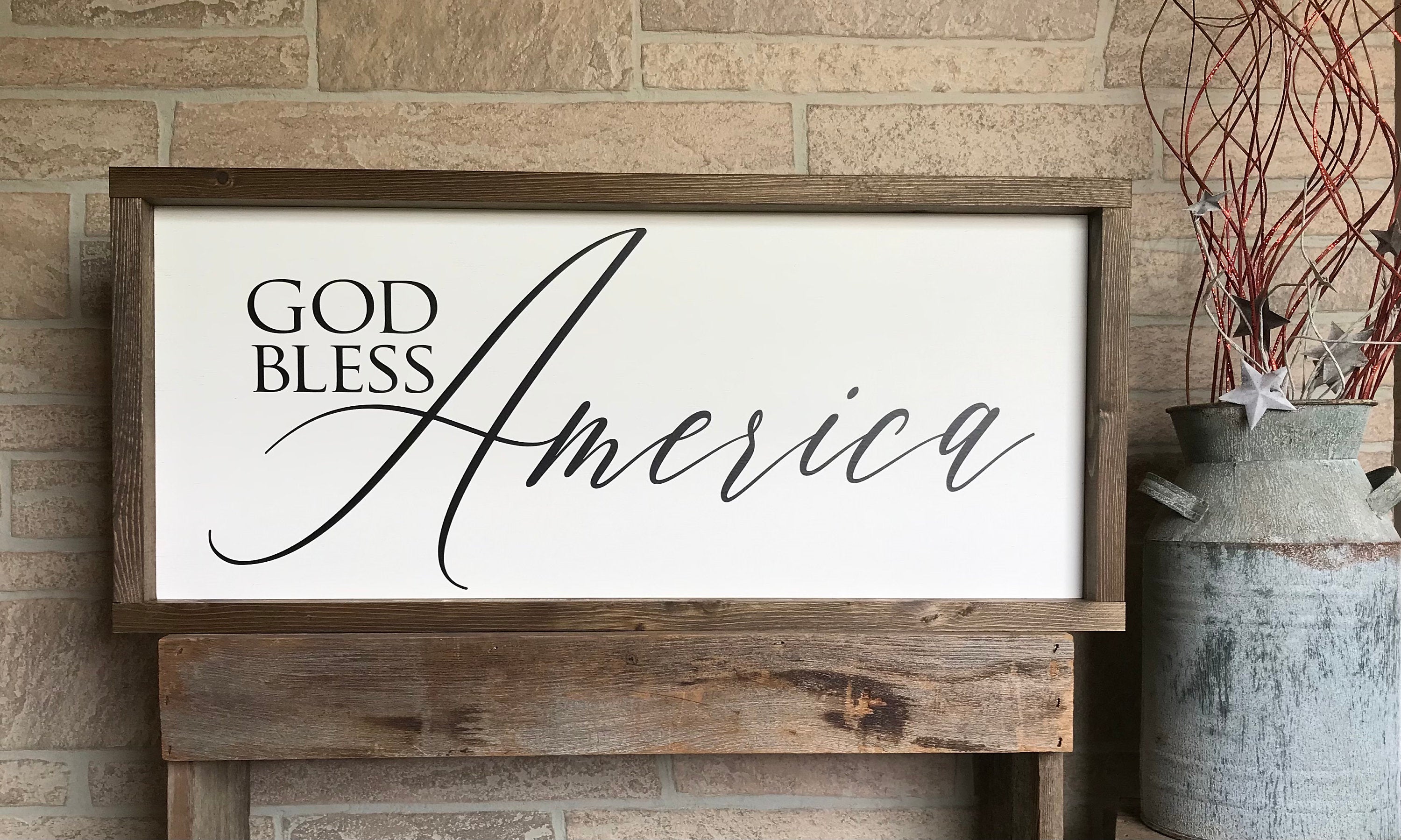 God Bless America, wooden patriotic wall sign, shiplap style modern farmhouse sign, americana wall art